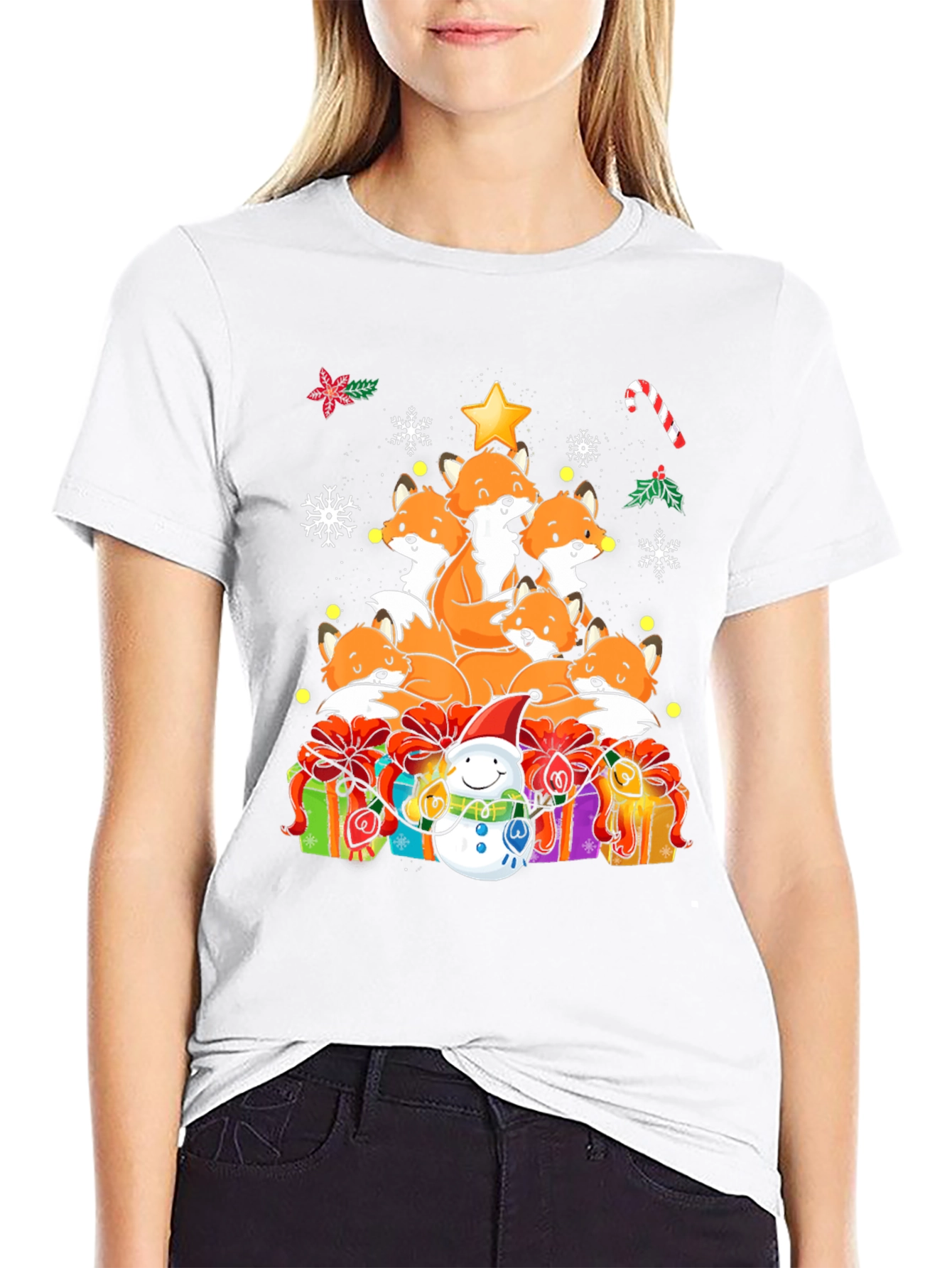 Festive Fox Christmas Tree Graphic Tee