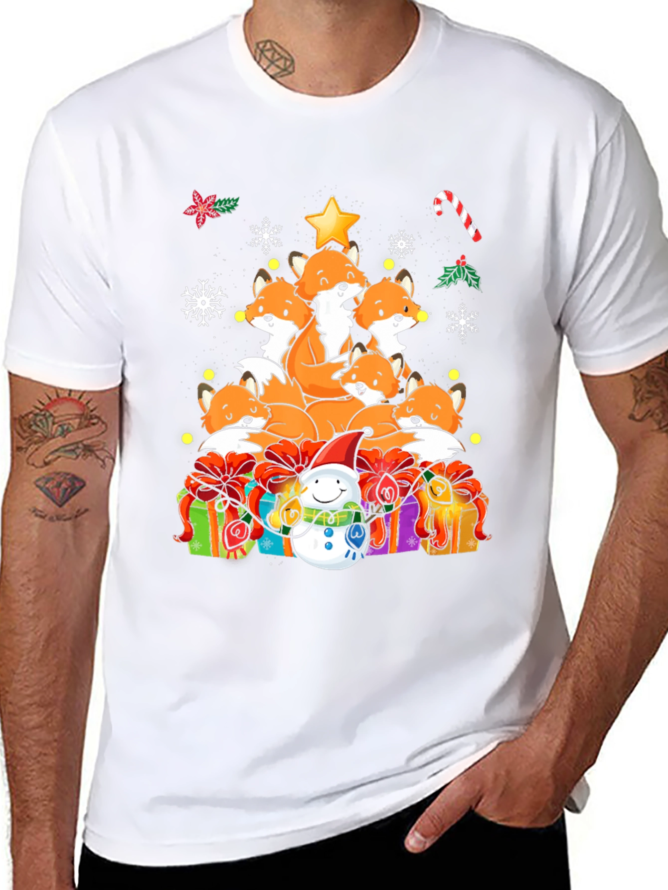 Festive Fox Christmas Tree Graphic Tee
