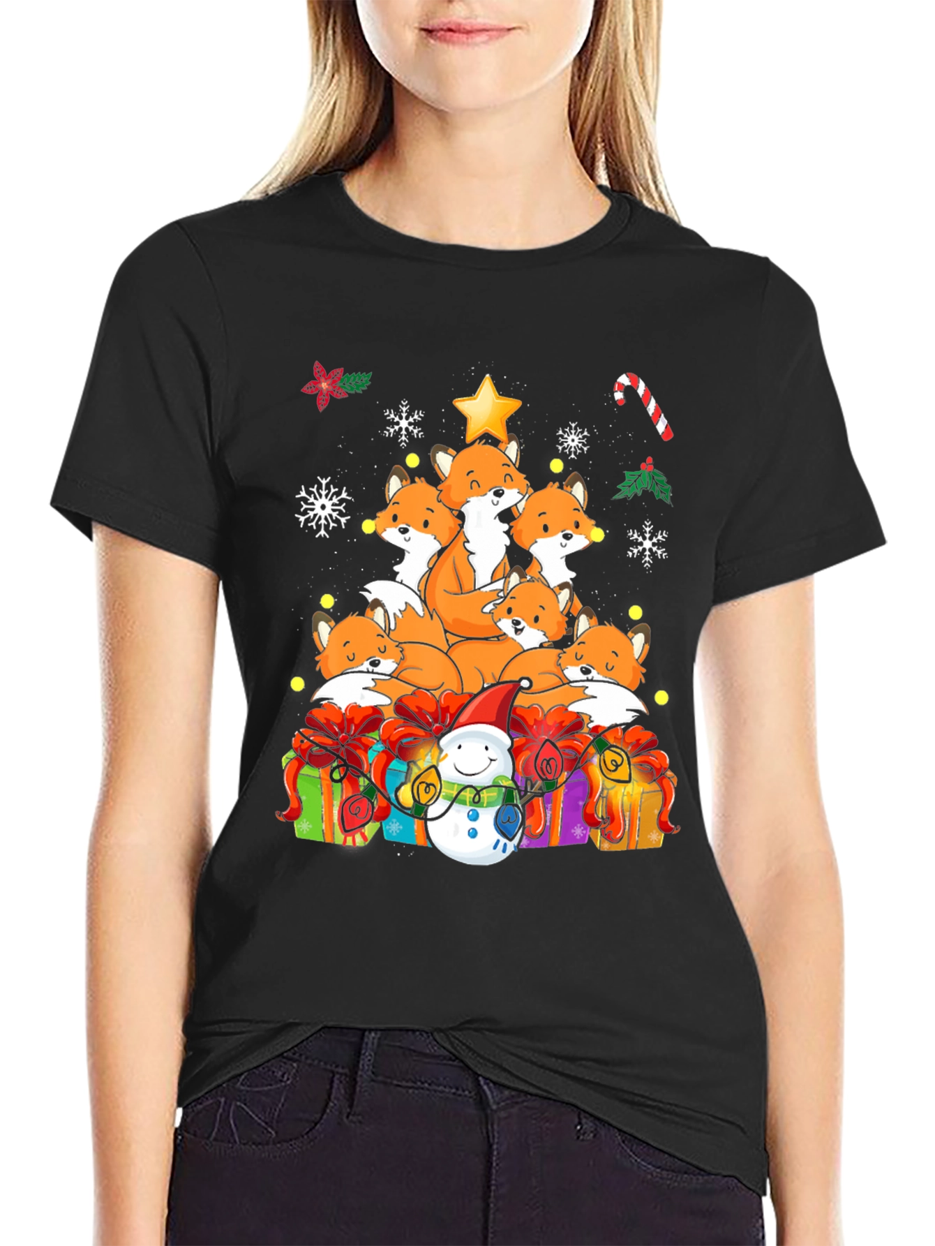 Festive Fox Christmas Tree Graphic Tee