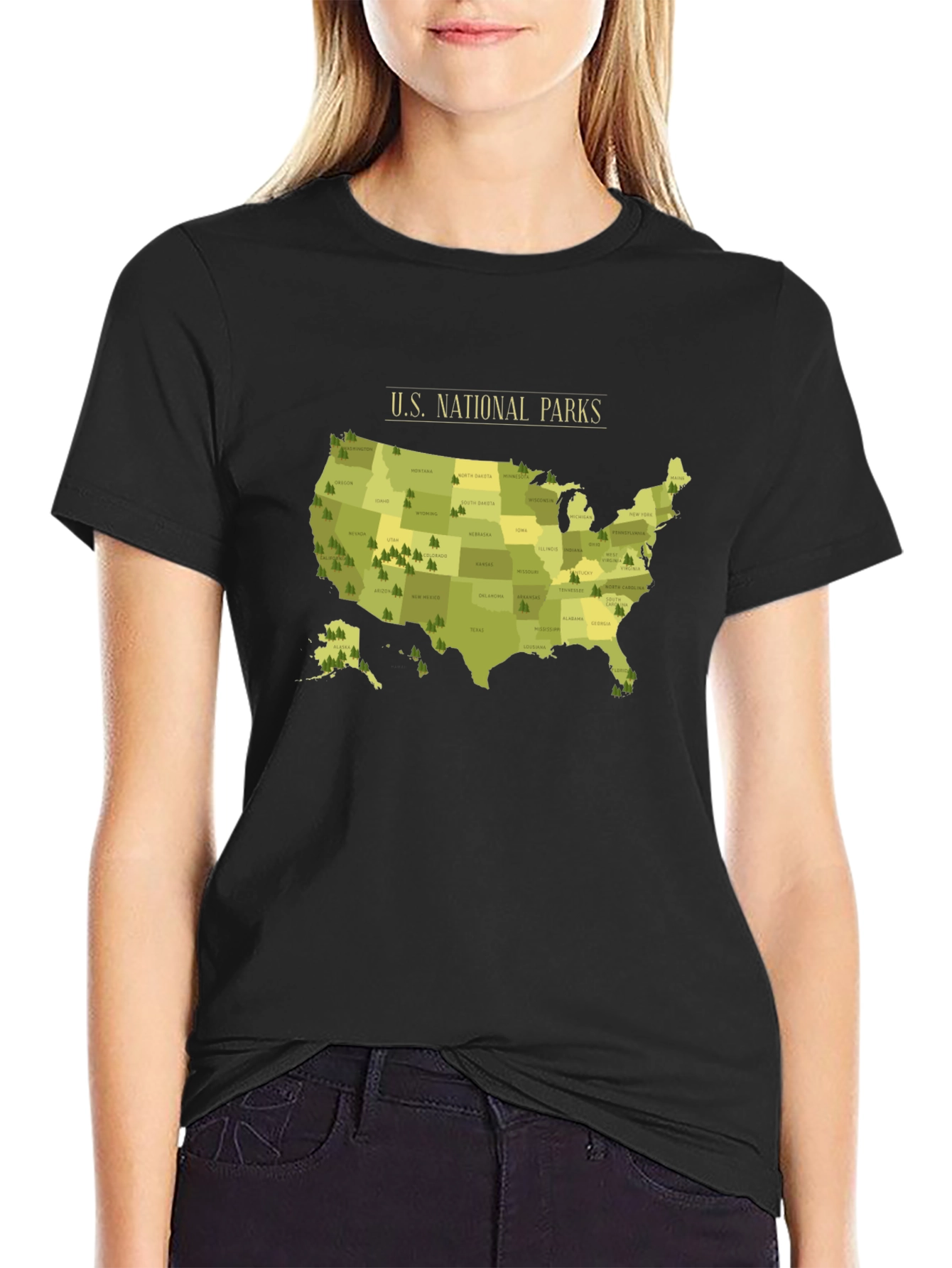 US National Parks Map T-Shirt - Black
