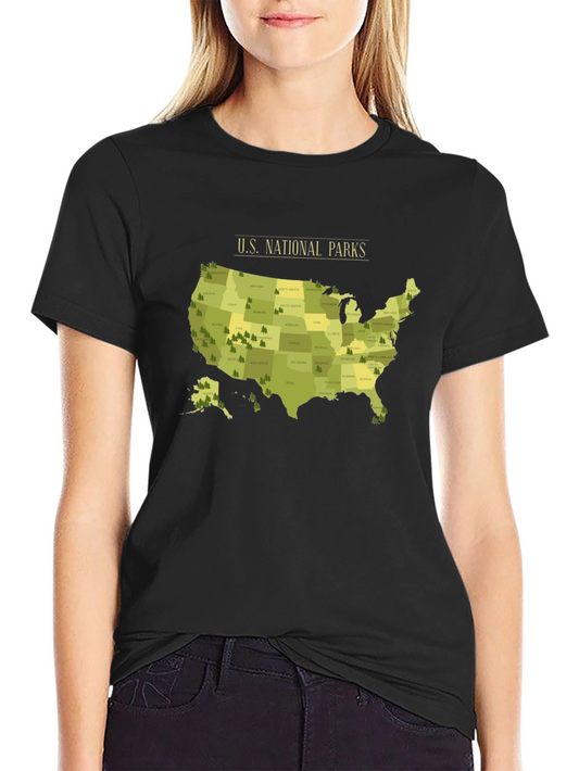US National Parks Map T-Shirt - Black