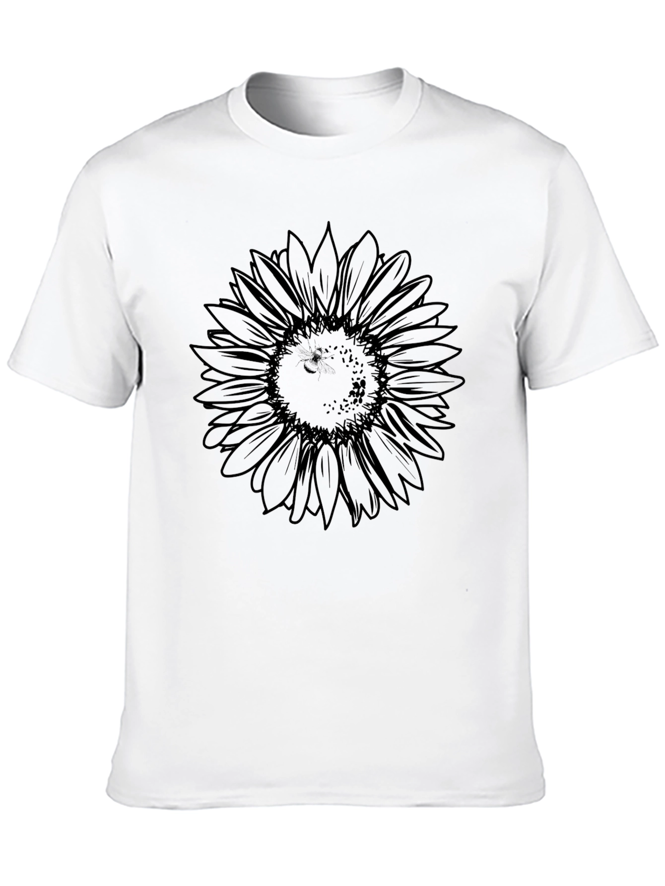 Black Sunflower Outline Graphic Tee - Mens Casual