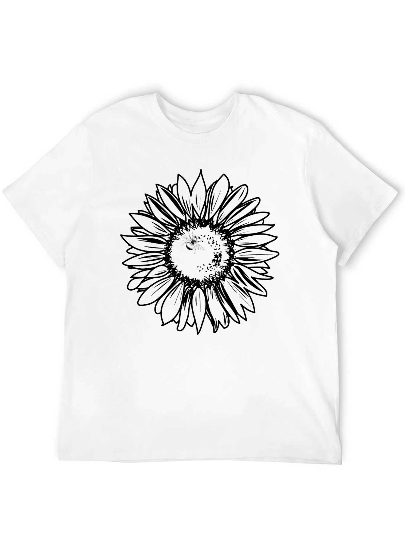Black Sunflower Outline Graphic Tee - Mens Casual