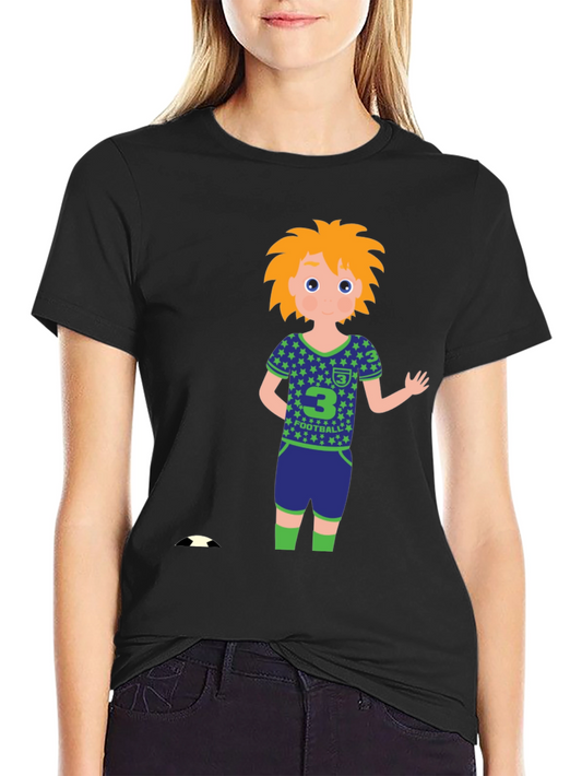 Cartoon Football Player Black T-Shirt