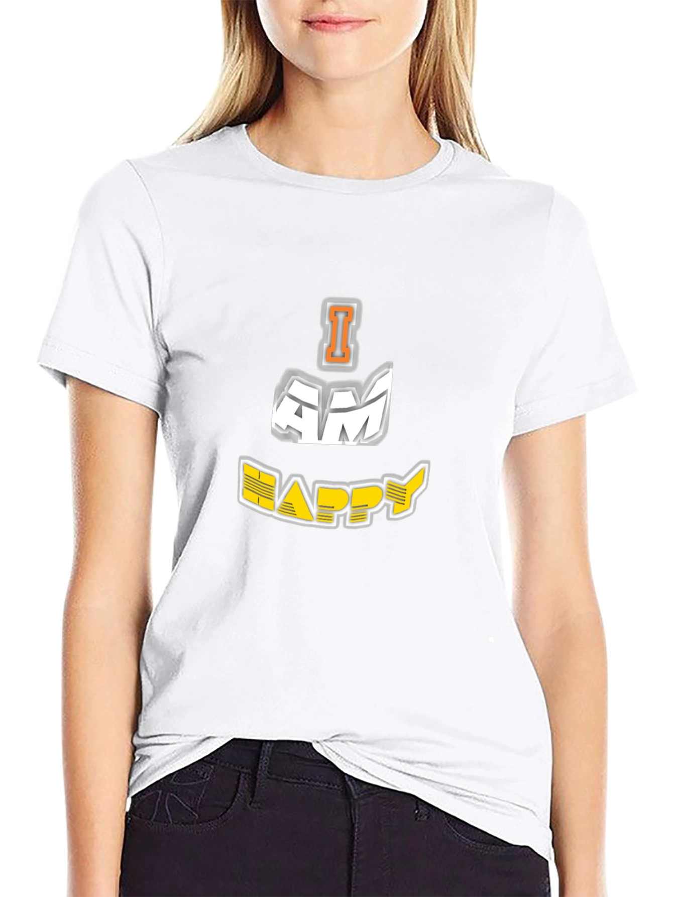 I AM HAPPY Graphic Black T-Shirt