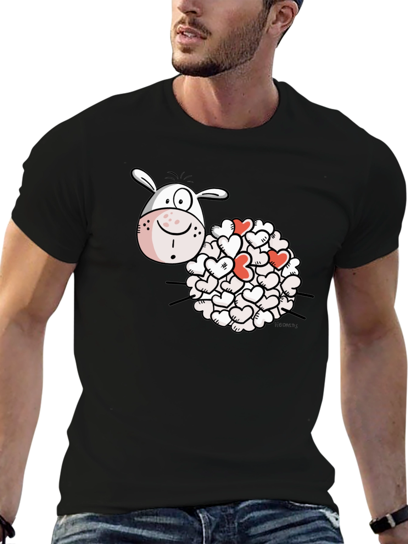Heart Sheep Black T-Shirt Novelty Graphic Tee
