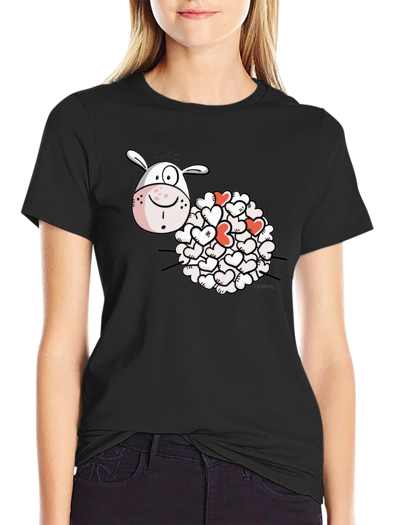 Heart Sheep Black T-Shirt Novelty Graphic Tee