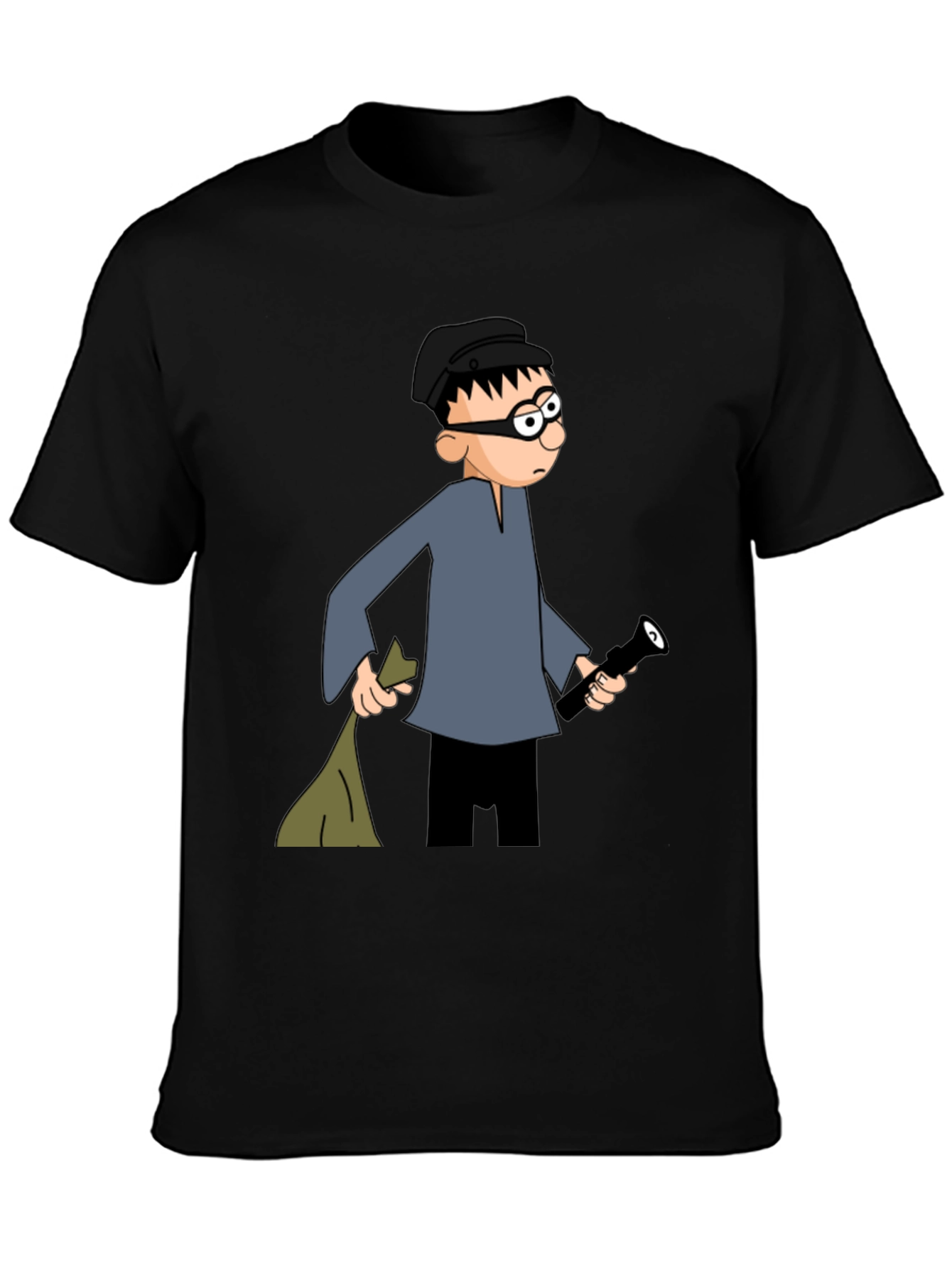 Cartoon Burglar Black T-Shirt