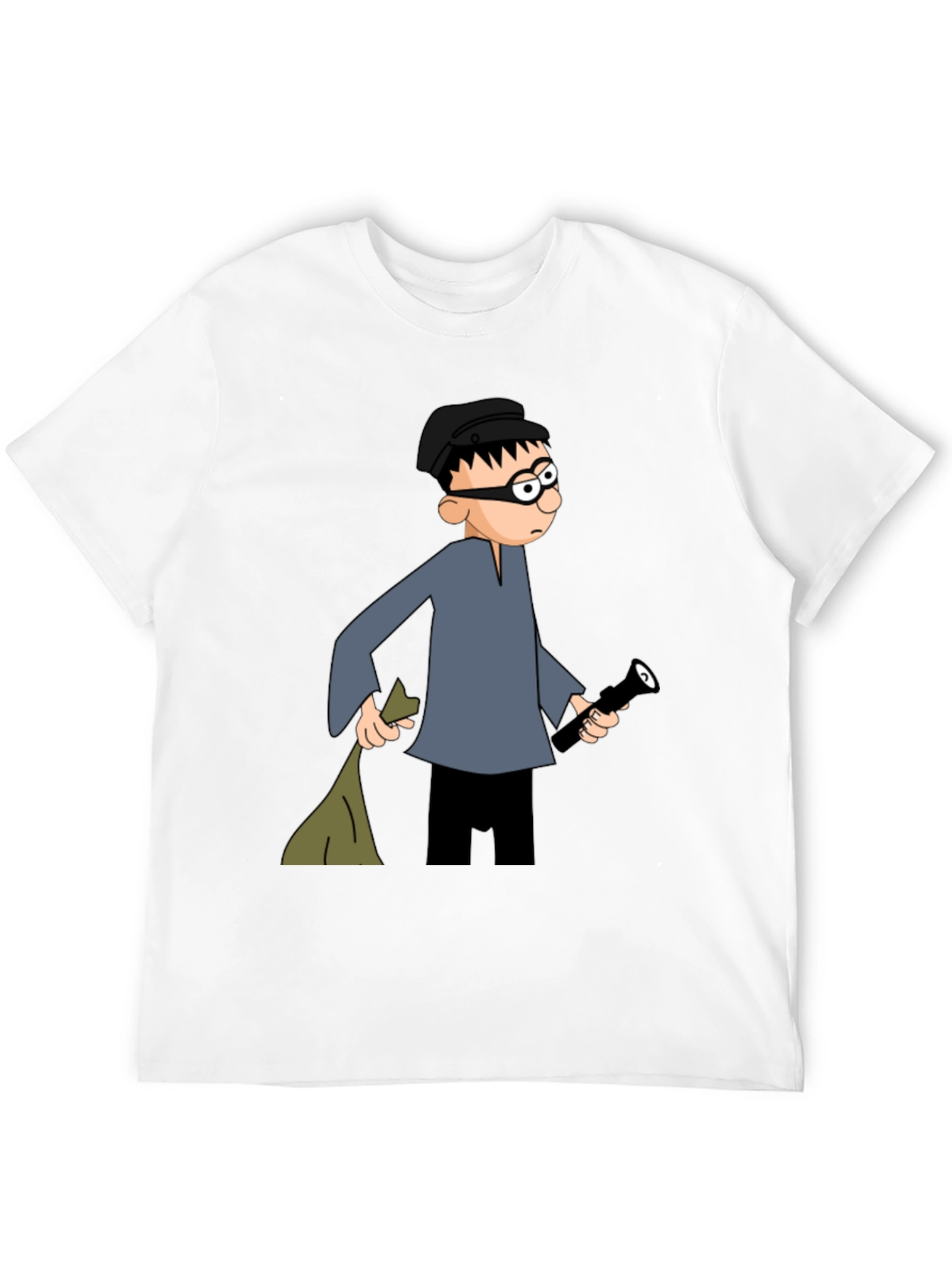 Cartoon Burglar Black T-Shirt