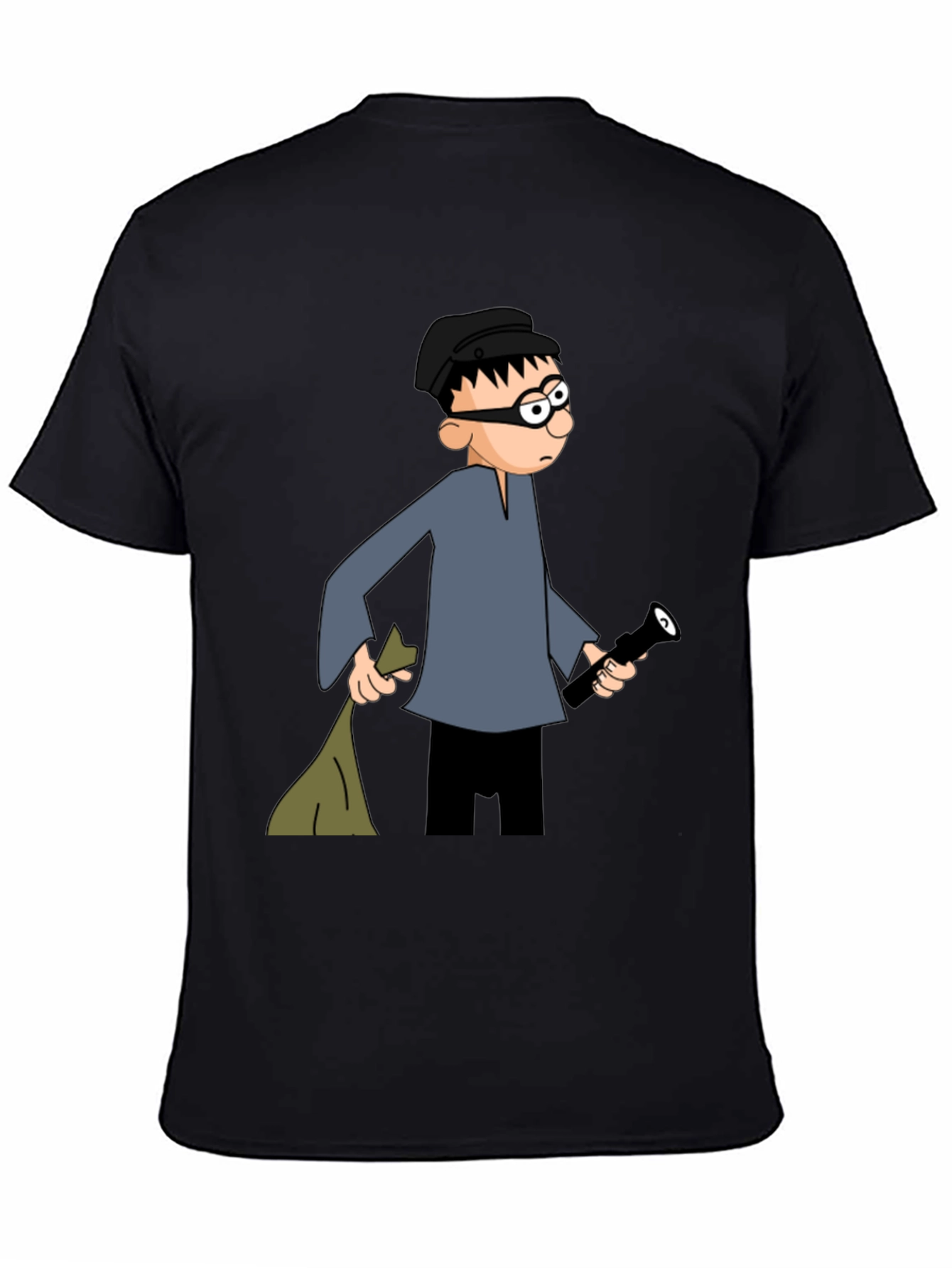Cartoon Burglar Black T-Shirt