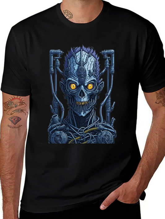 Cyberpunk Skull Graphic T-Shirt - Robot Zombie Design