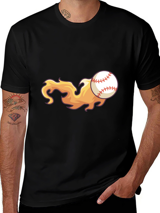 Flaming Baseball Graphic Tee - Black