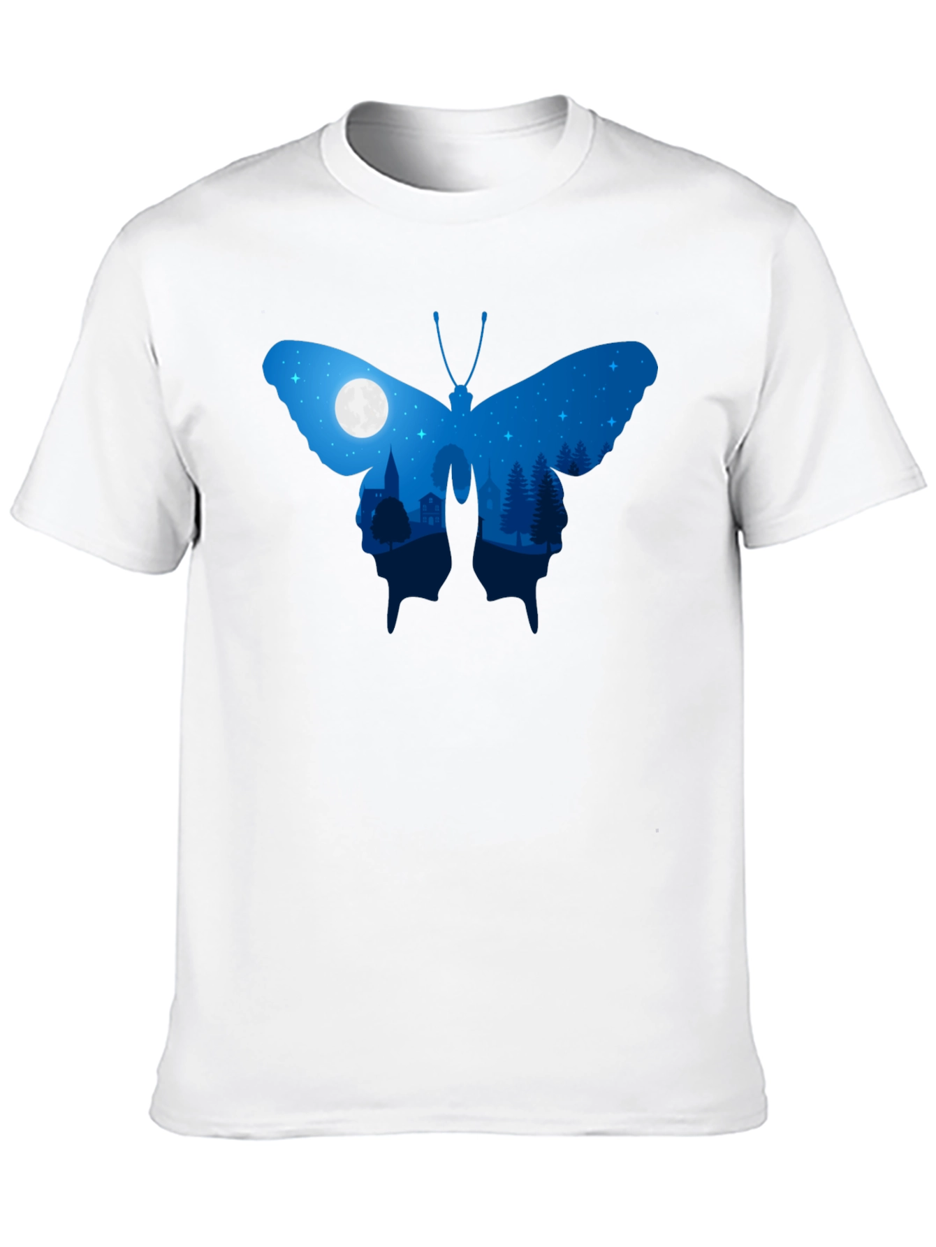 Butterfly Nightscape Graphic Tee - Black Cotton Blend