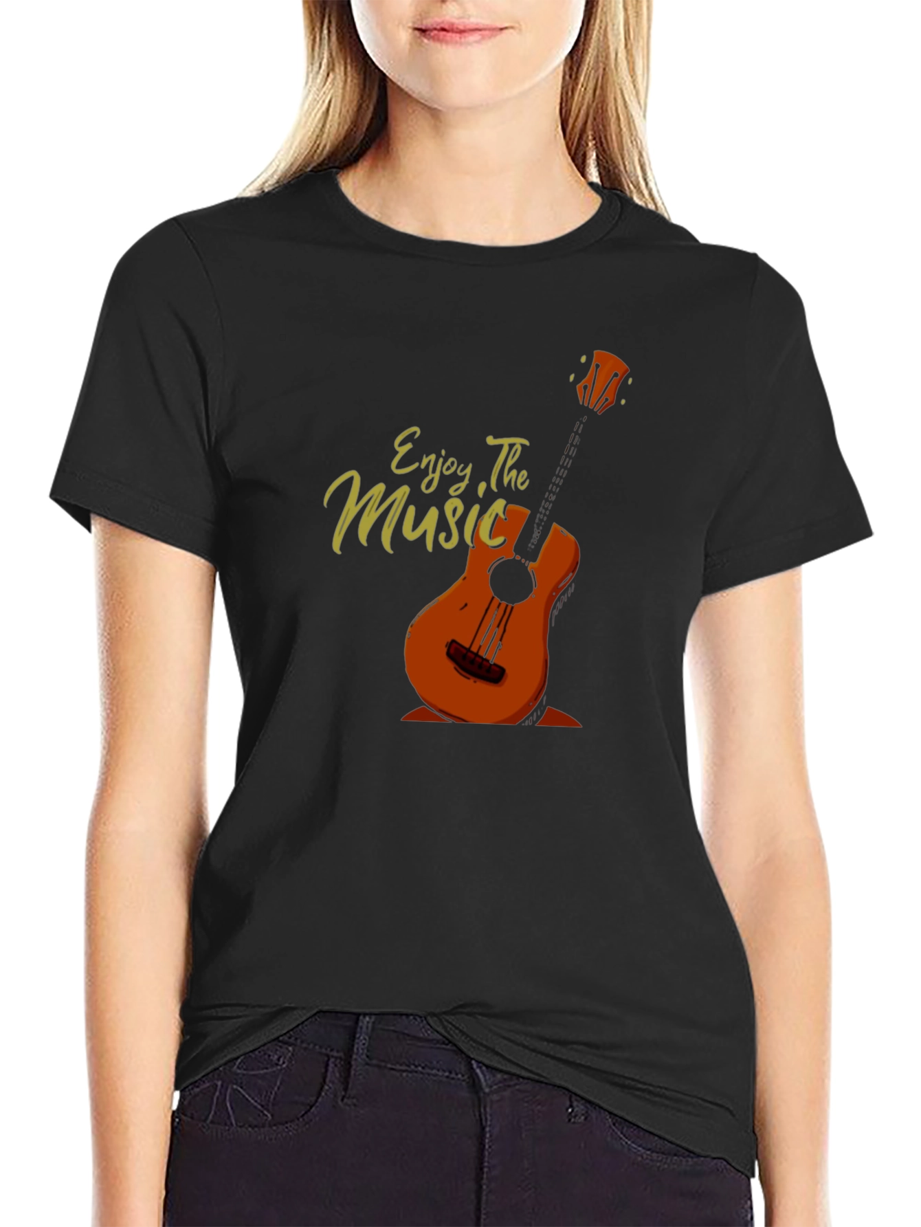 Enjoy The Music Graphic Print Black T-Shirt