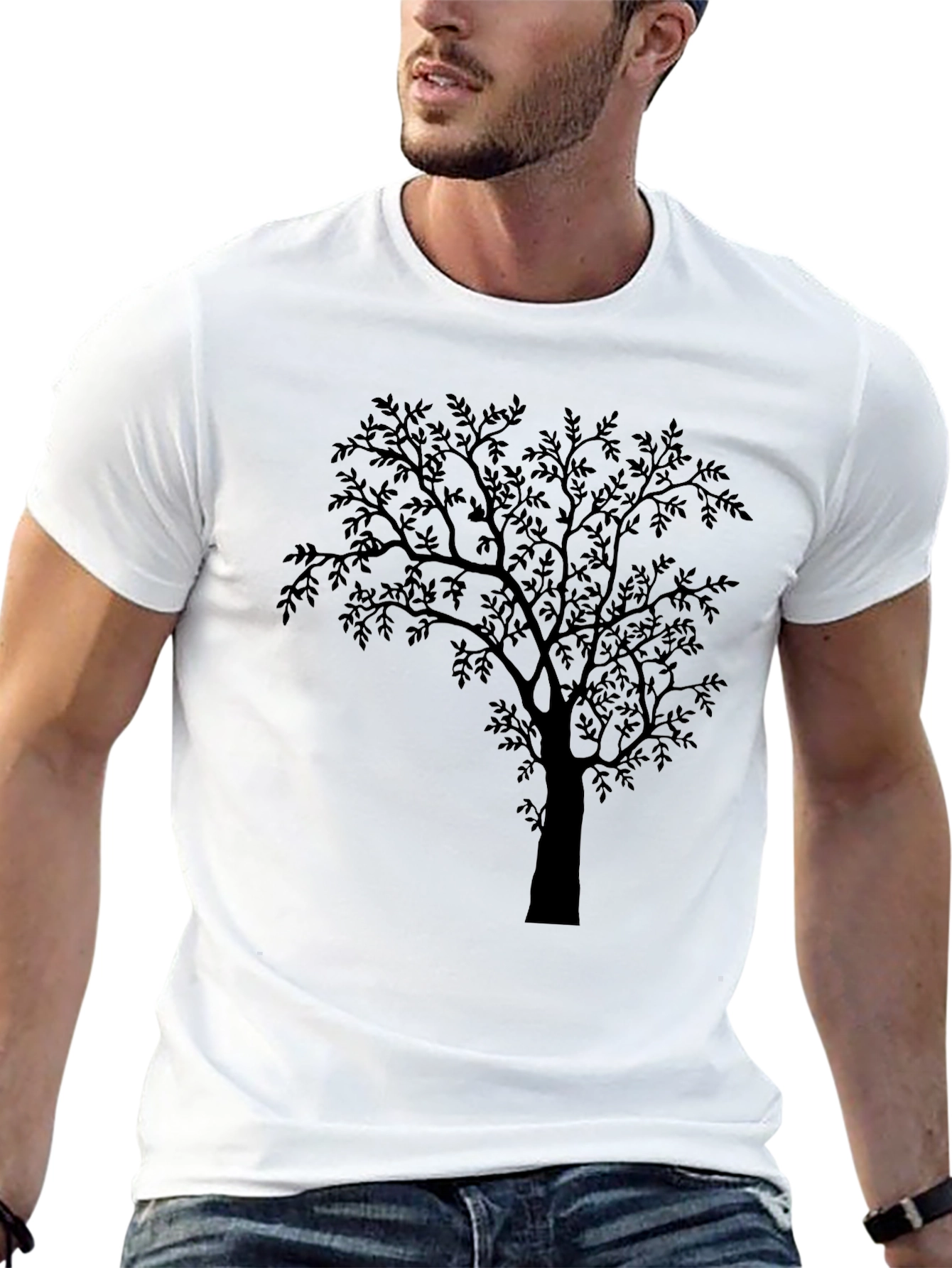 Mens Black Tree Graphic Tee - Nature Inspired Design