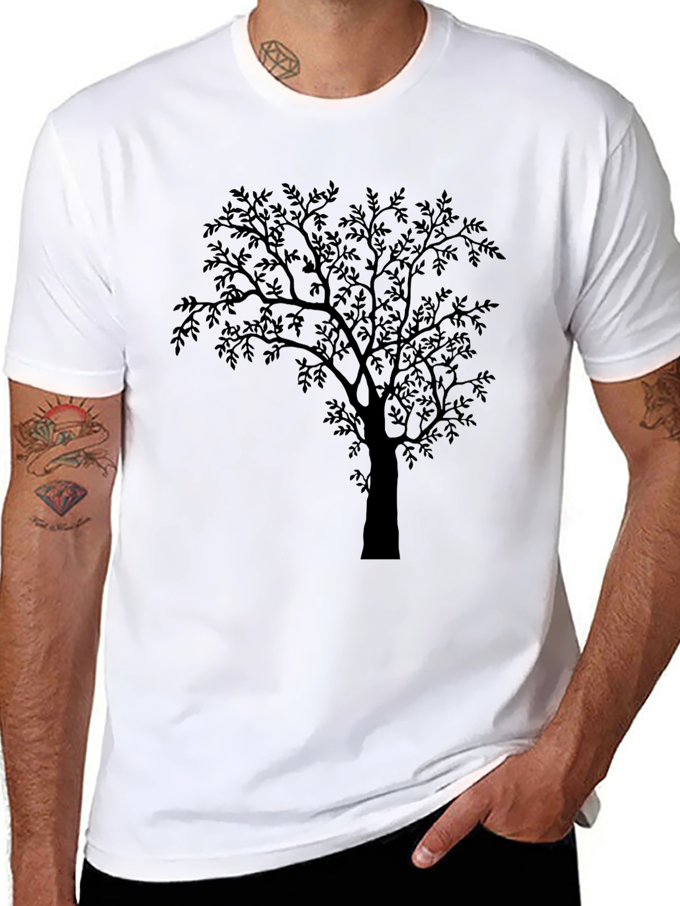 Mens Black Tree Graphic Tee - Nature Inspired Design