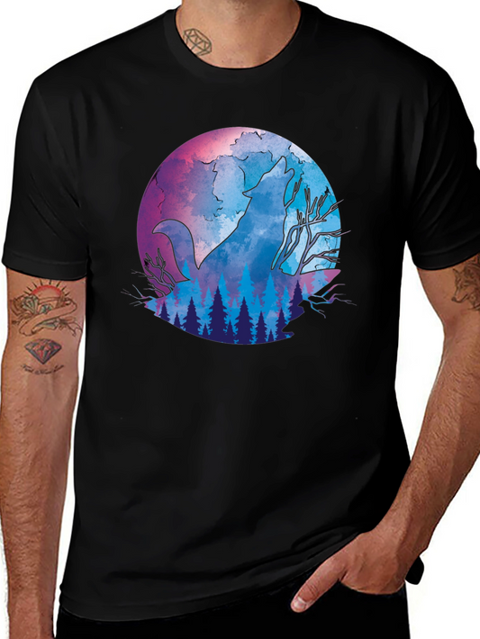 Watercolor Wolf Moon Forest Graphic Tee