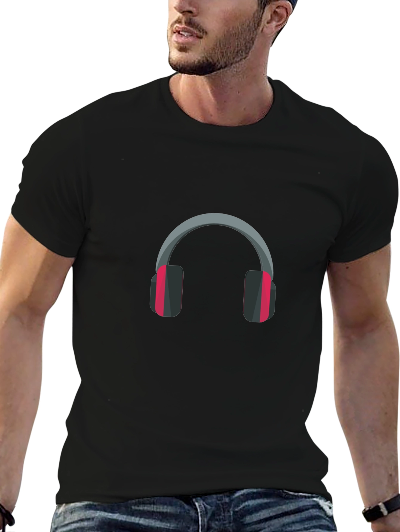 Headphone Graphic Tee - Black Casual Comfort