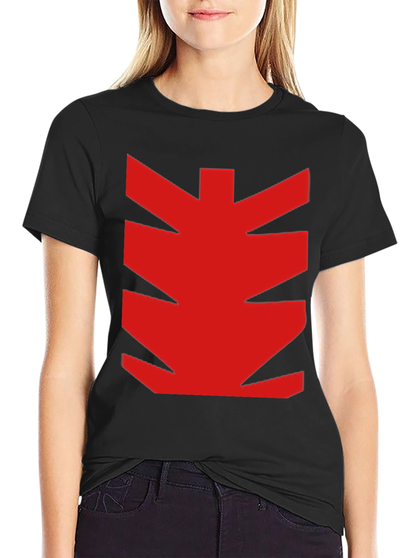 Bold Red Graphic Print Black T-Shirt
