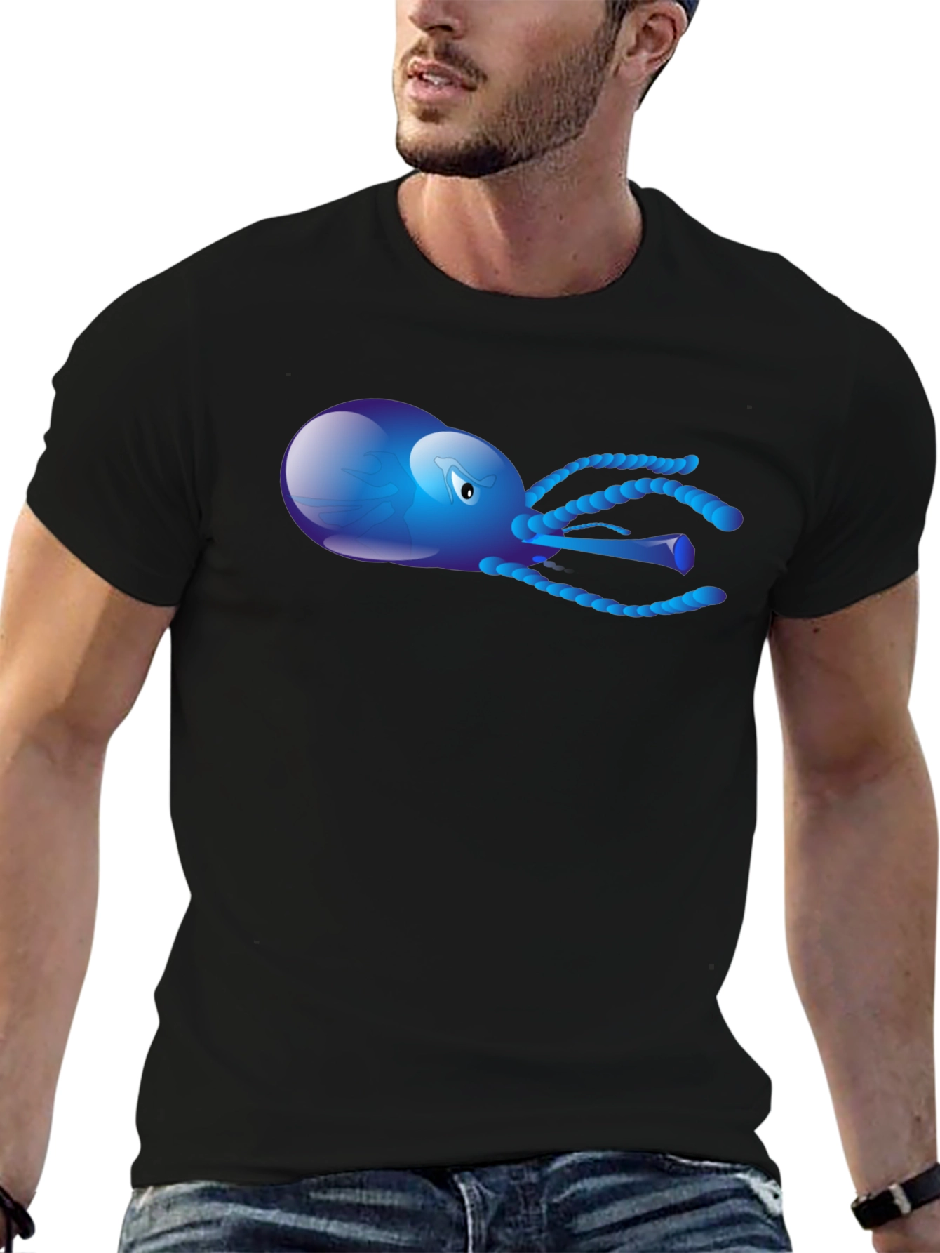 Blue Octopus Graphic Tee - Mens Black T-Shirt