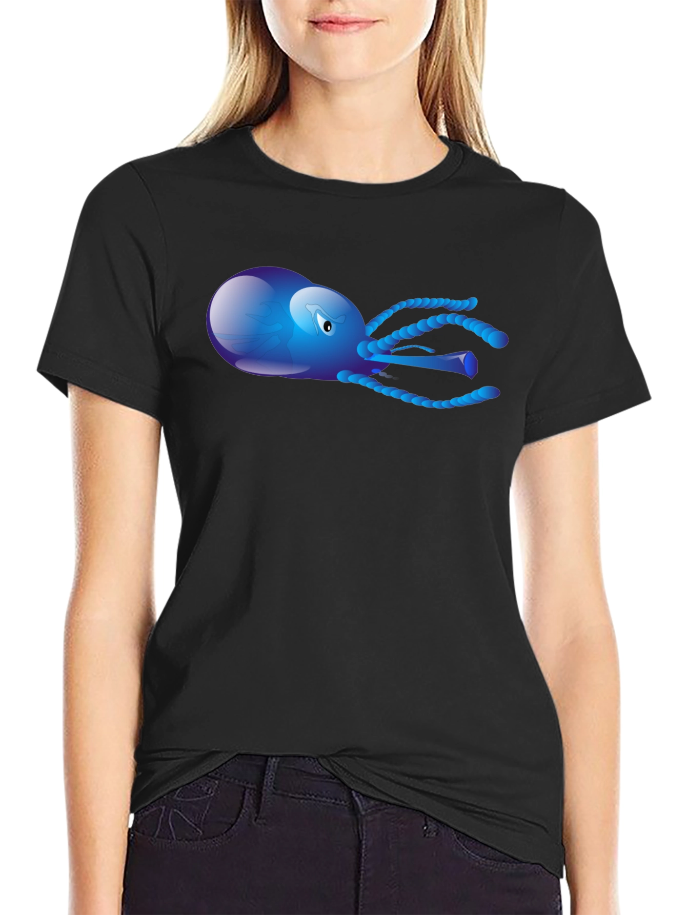 Blue Octopus Graphic Tee - Mens Black T-Shirt
