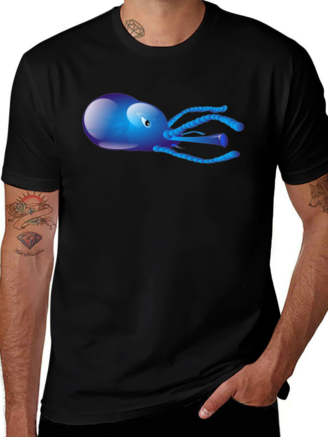 Blue Octopus Graphic Tee - Mens Black T-Shirt