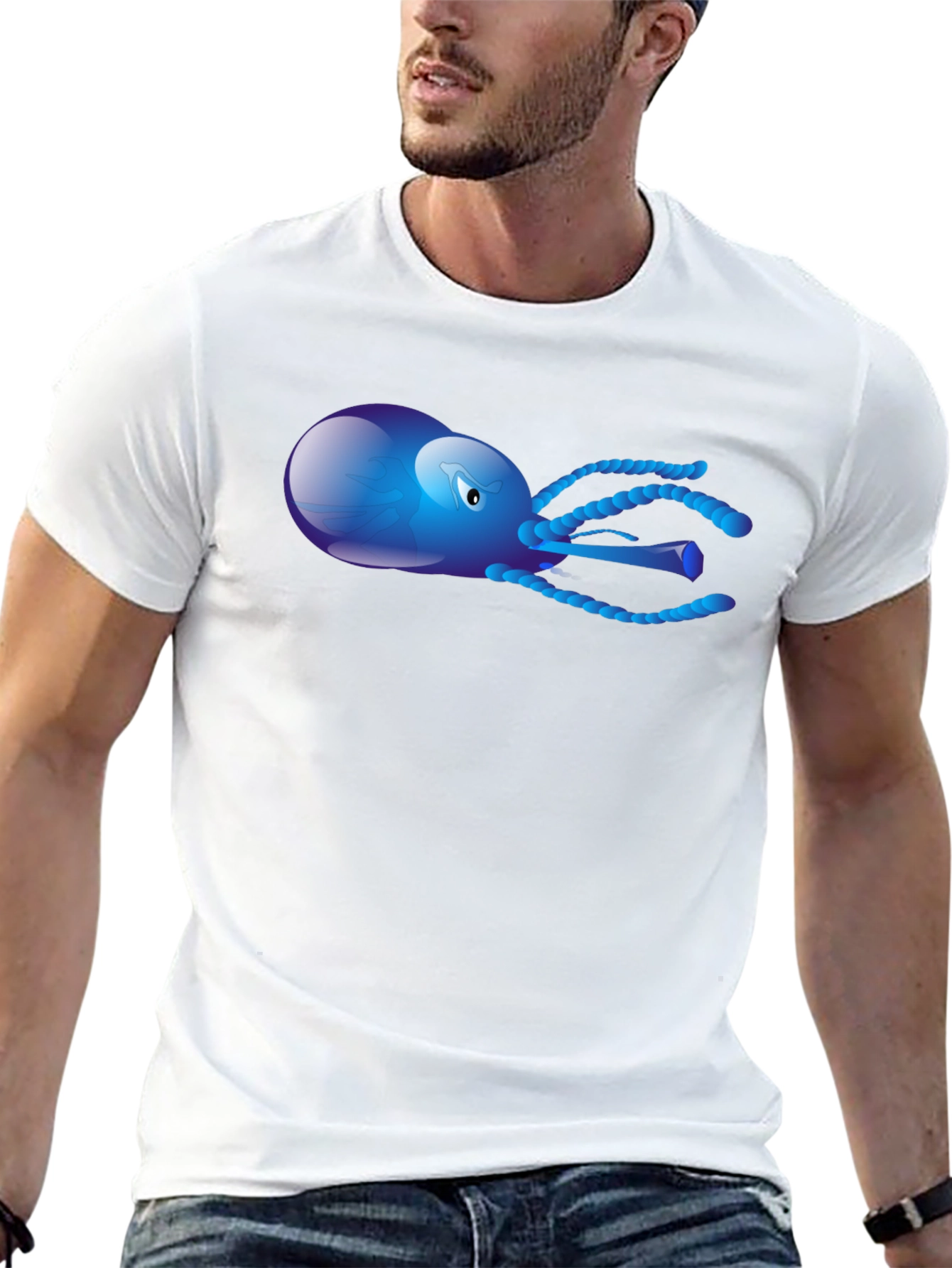 Blue Octopus Graphic Tee - Mens Black T-Shirt