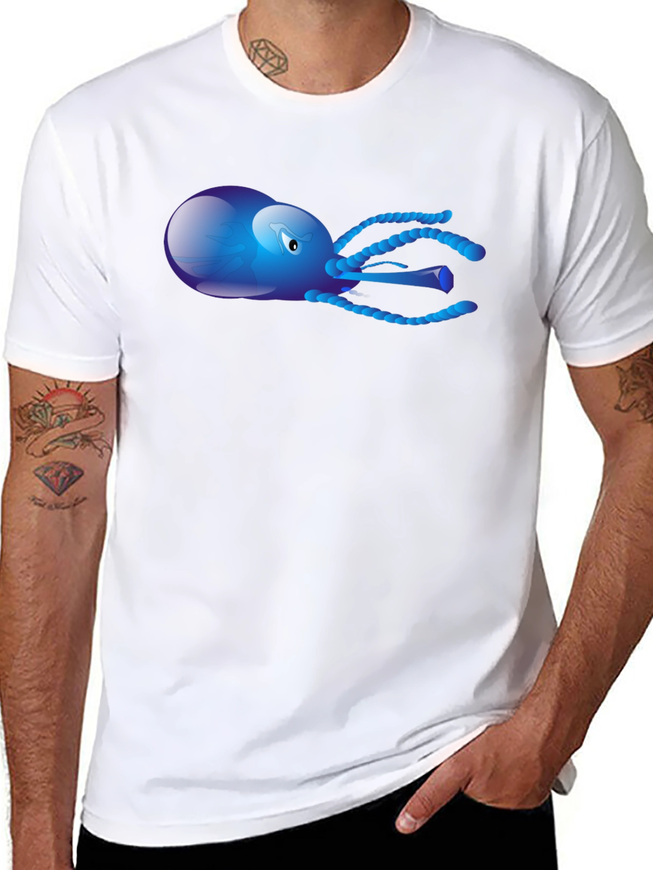 Blue Octopus Graphic Tee - Mens Black T-Shirt