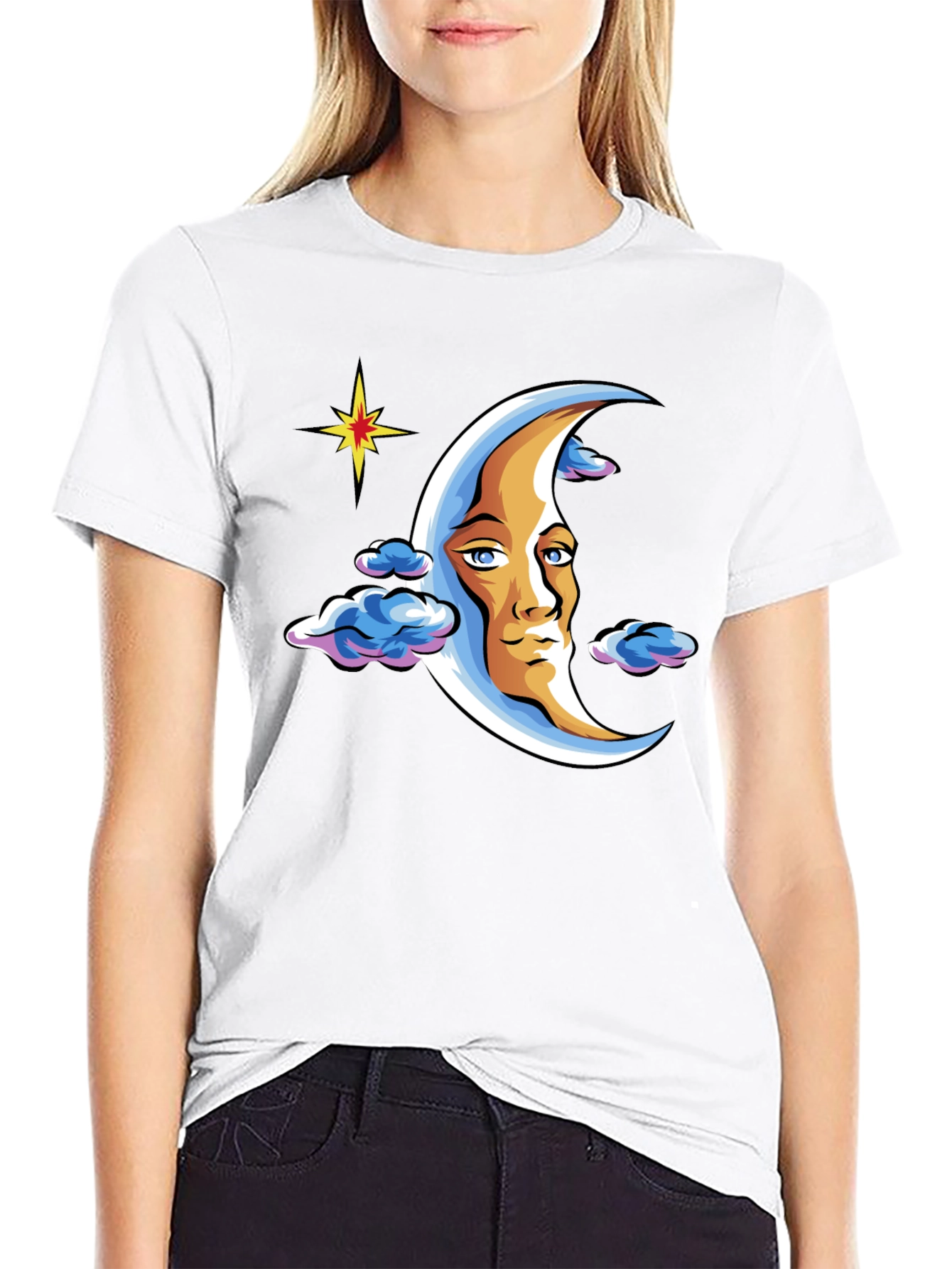 Moon Man Graphic T-Shirt - Black Crew Neck Tee