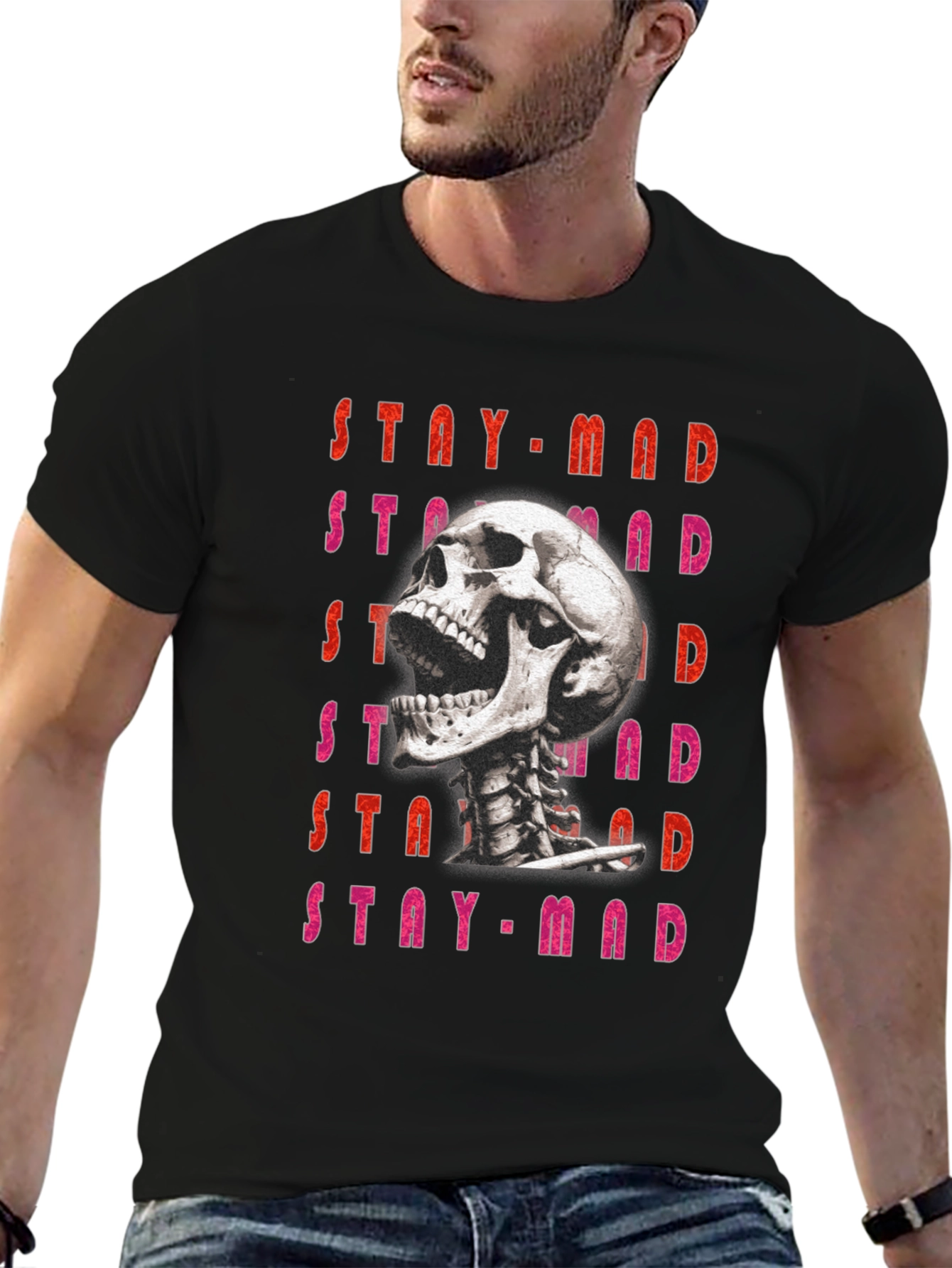 Stay Mad Skull Graphic Tee - Black Cotton T-Shirt