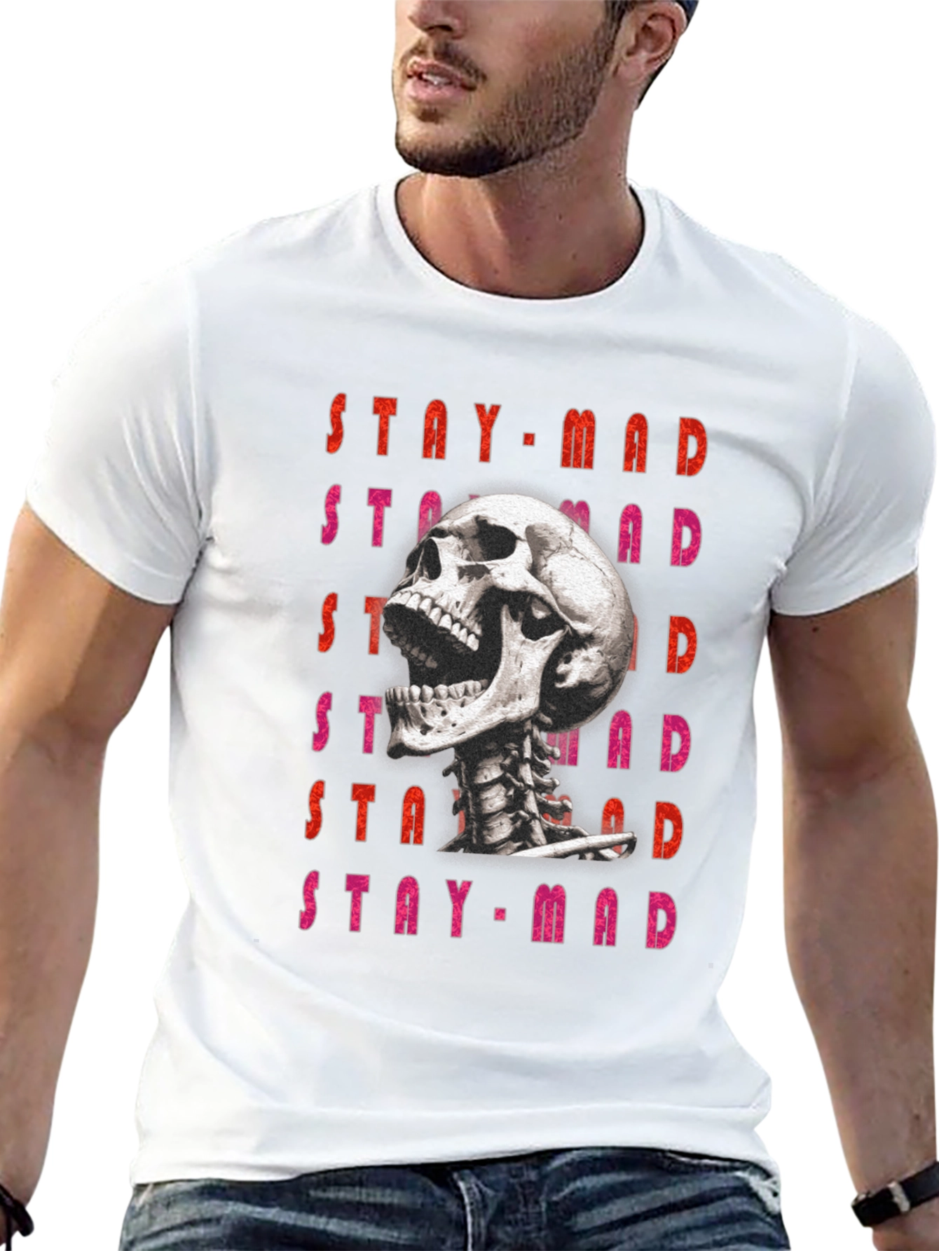 Stay Mad Skull Graphic Tee - Black Cotton T-Shirt