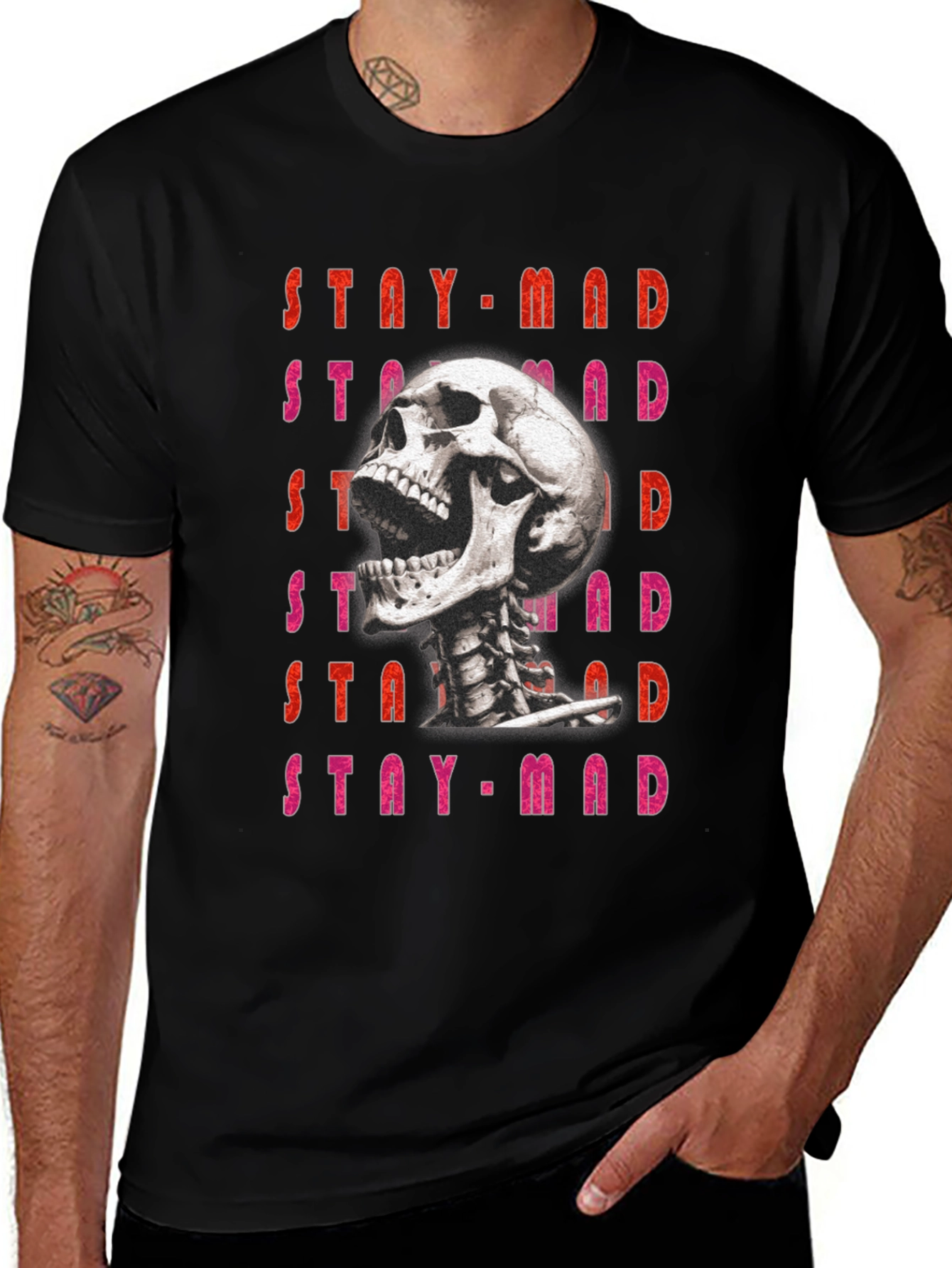 Stay Mad Skull Graphic Tee - Black Cotton T-Shirt