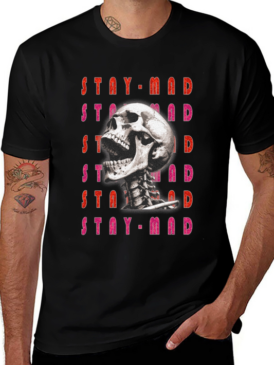 Stay Mad Skull Graphic Tee - Black Cotton T-Shirt