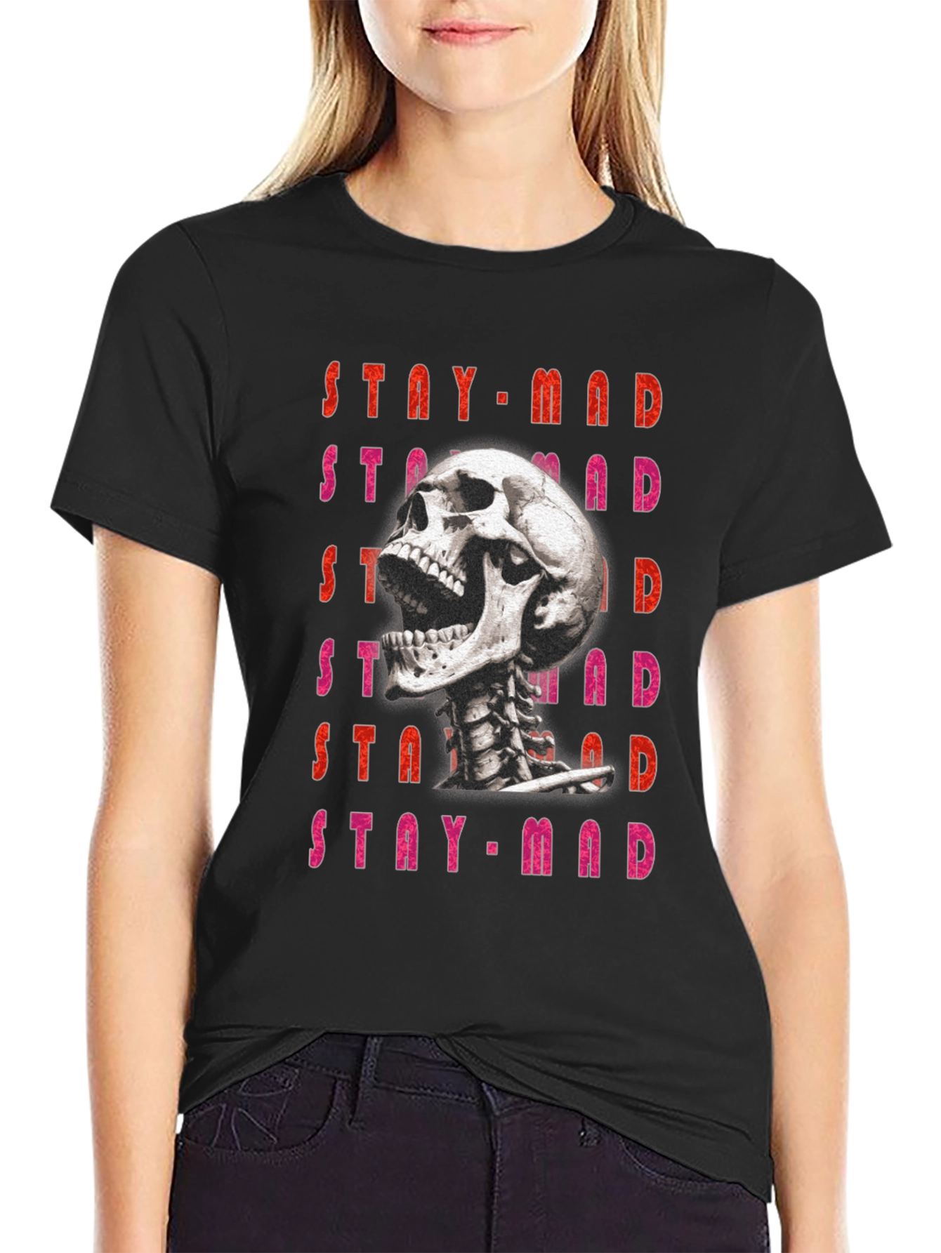 Stay Mad Skull Graphic Tee - Black Cotton T-Shirt