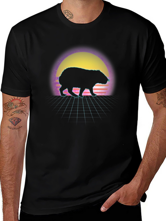 Retro Capybara Sunset Graphic Tee