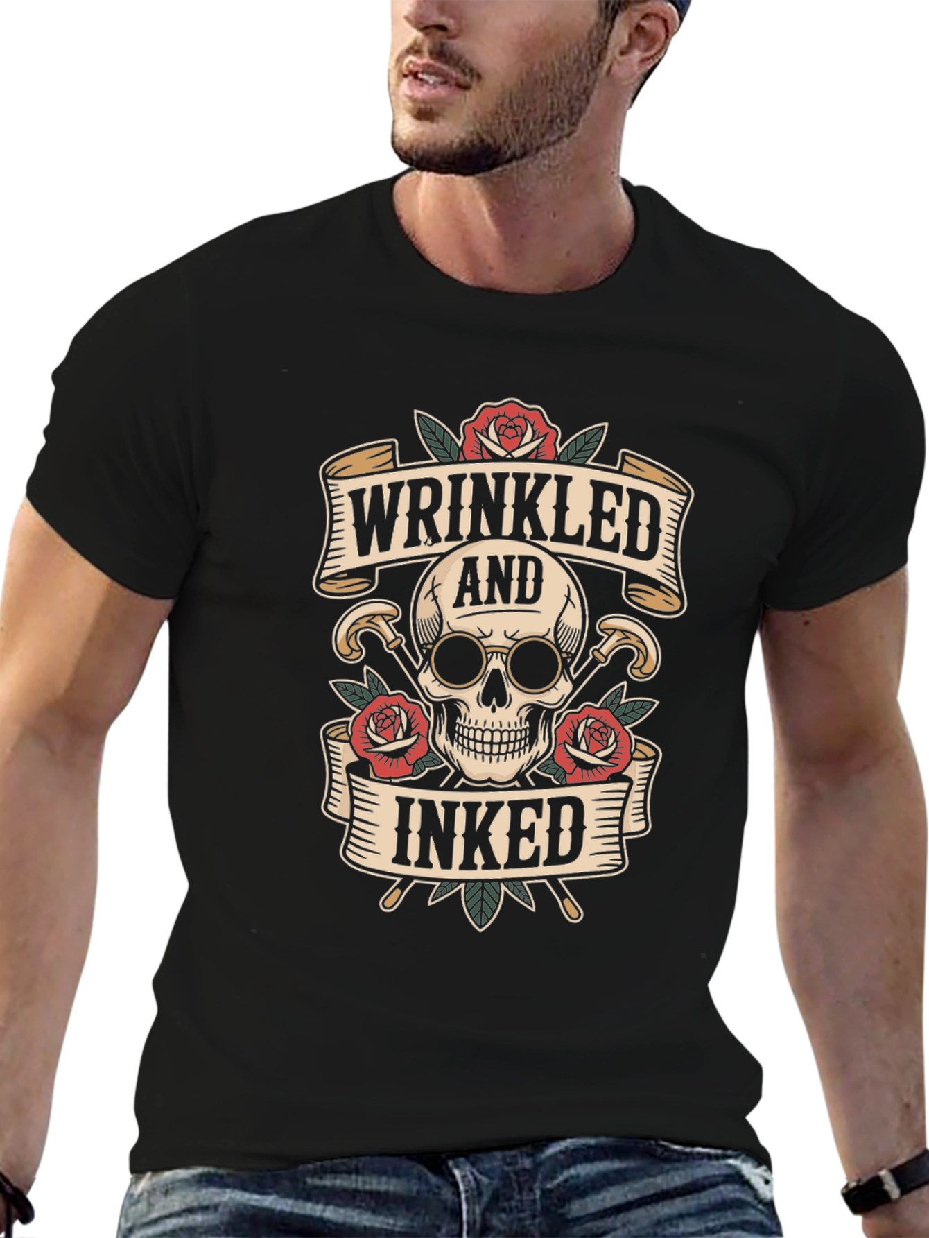 Wrinkled & Inked Skull T-Shirt