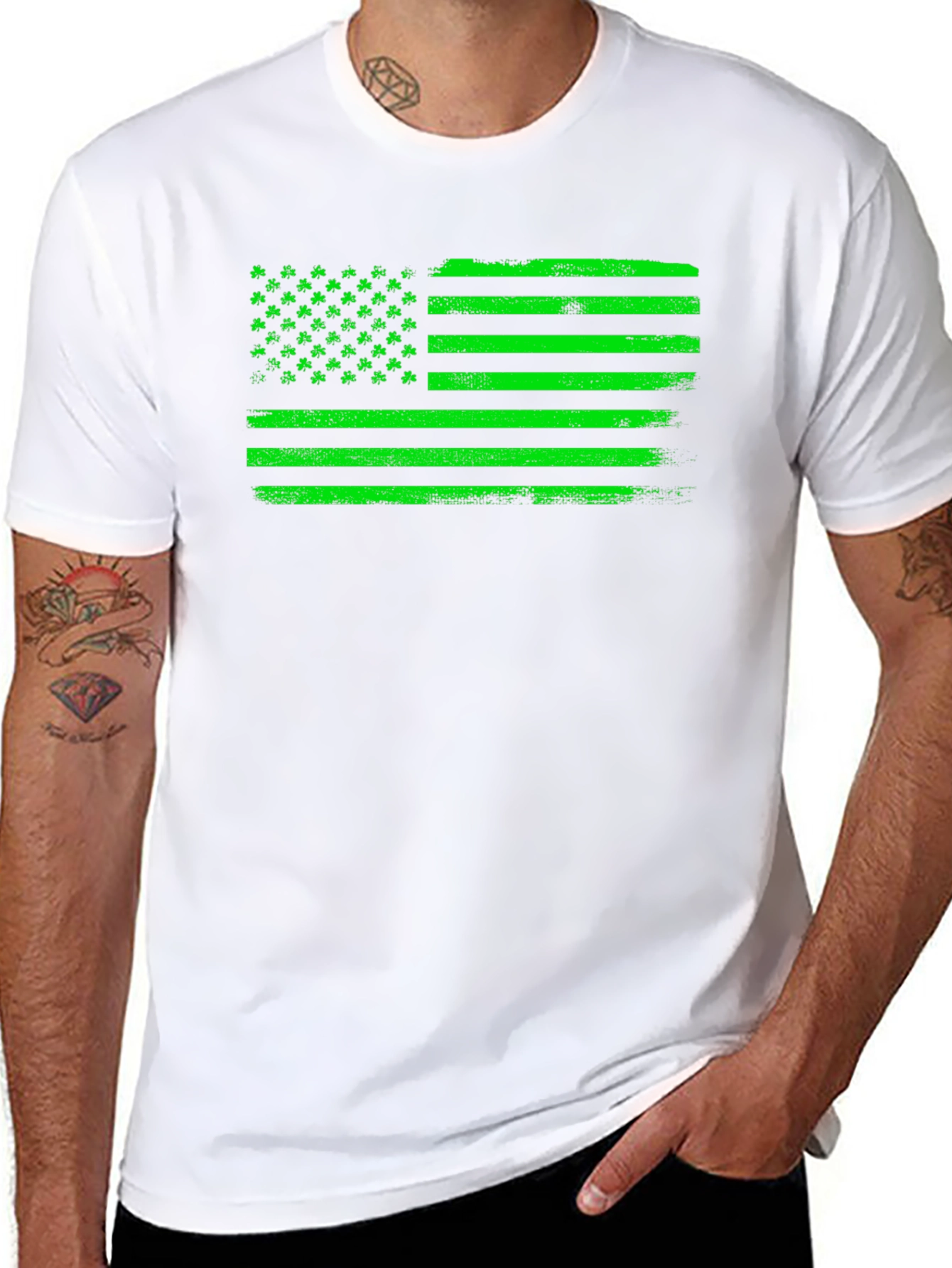 St. Patricks Day American Flag Black T-Shirt