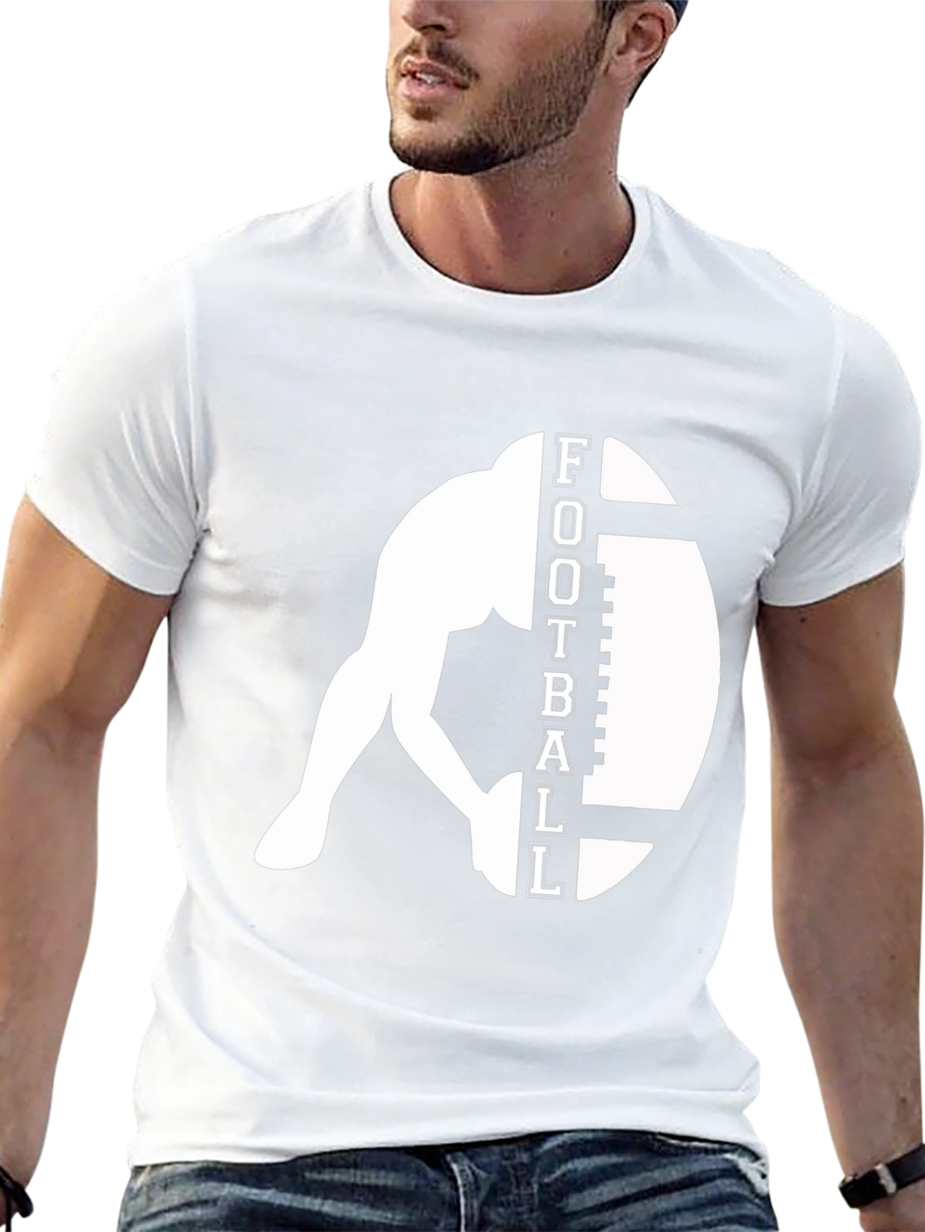 Football Player Graphic Tee - Black Cotton T-Shirt