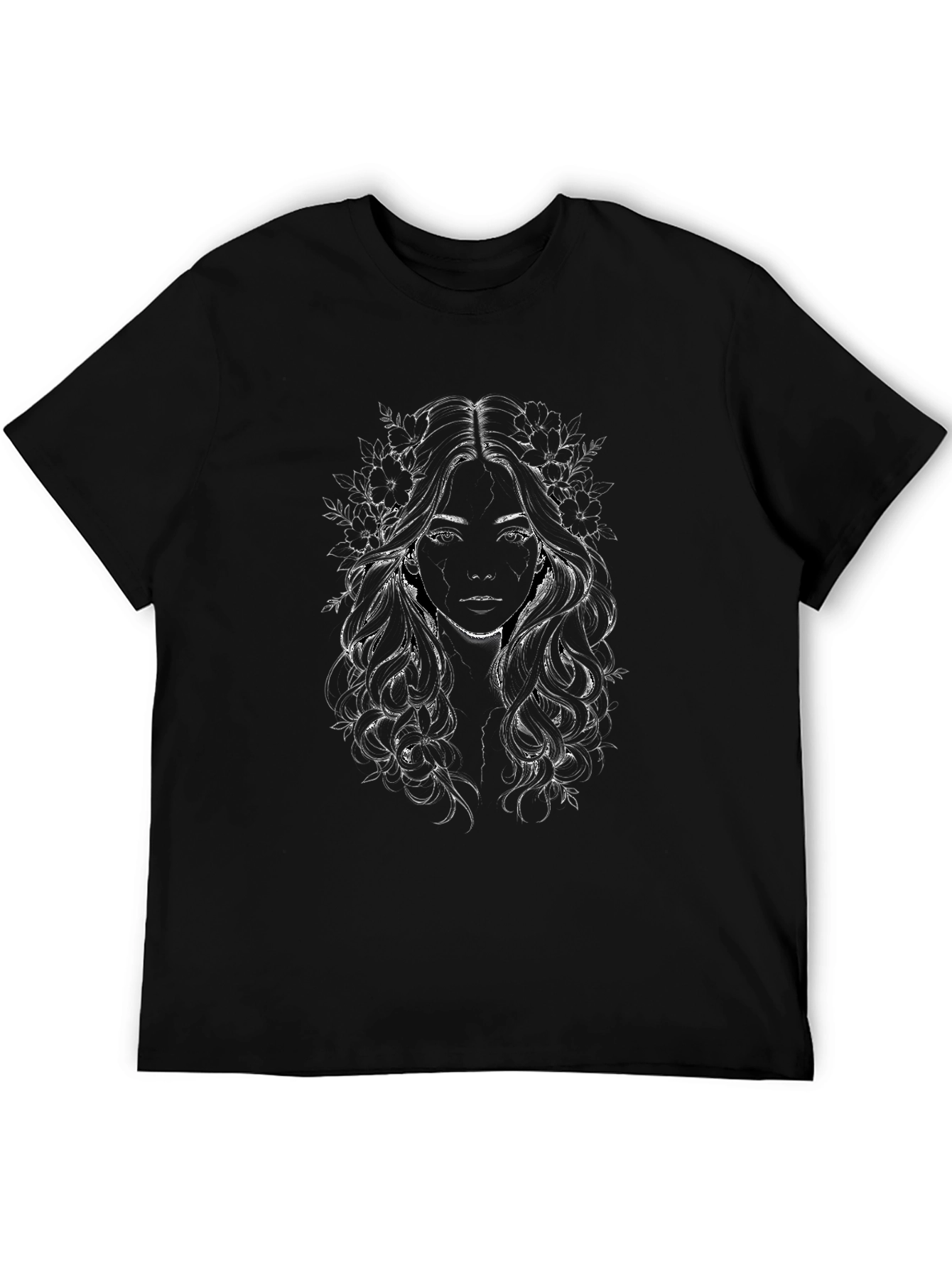 Floral Woman Graphic Tee - Black Cotton Blend
