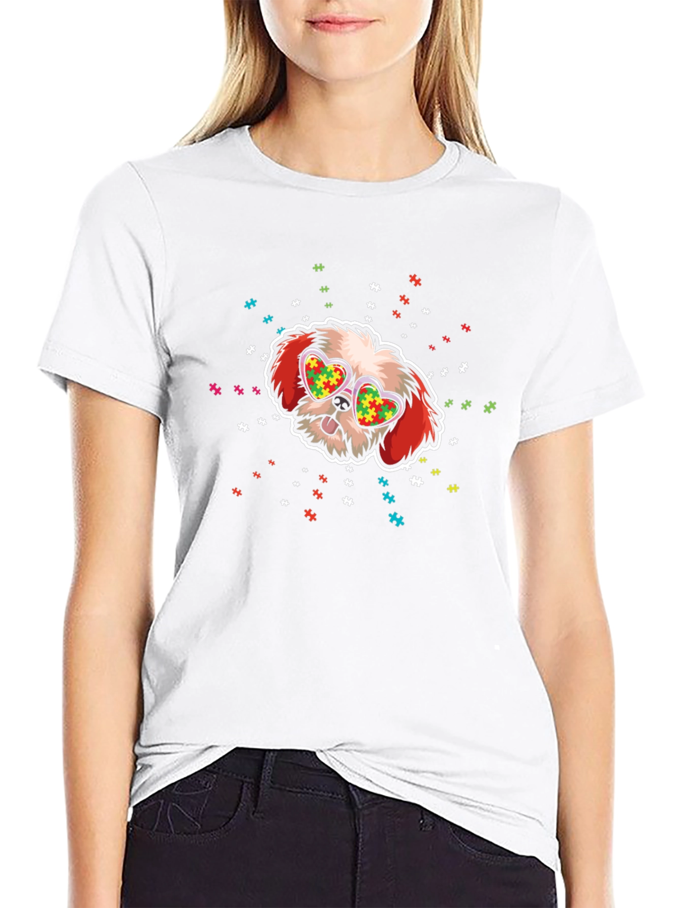 Autism Awareness Dog Heart Glasses T-Shirt