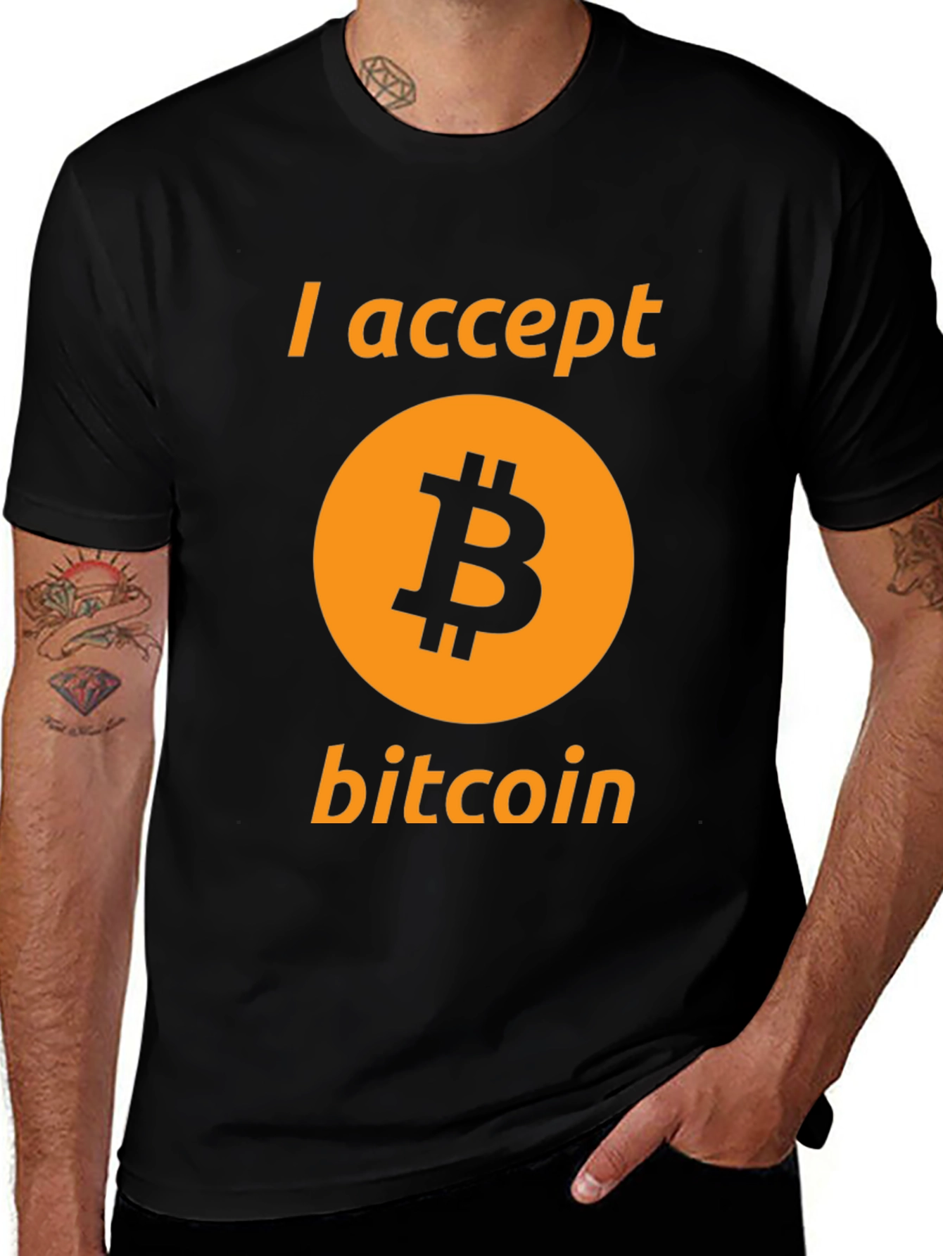 I Accept Bitcoin Black T-Shirt Cryptocurrency