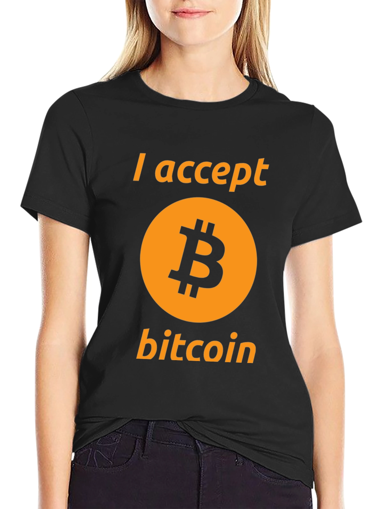 I Accept Bitcoin Black T-Shirt Cryptocurrency