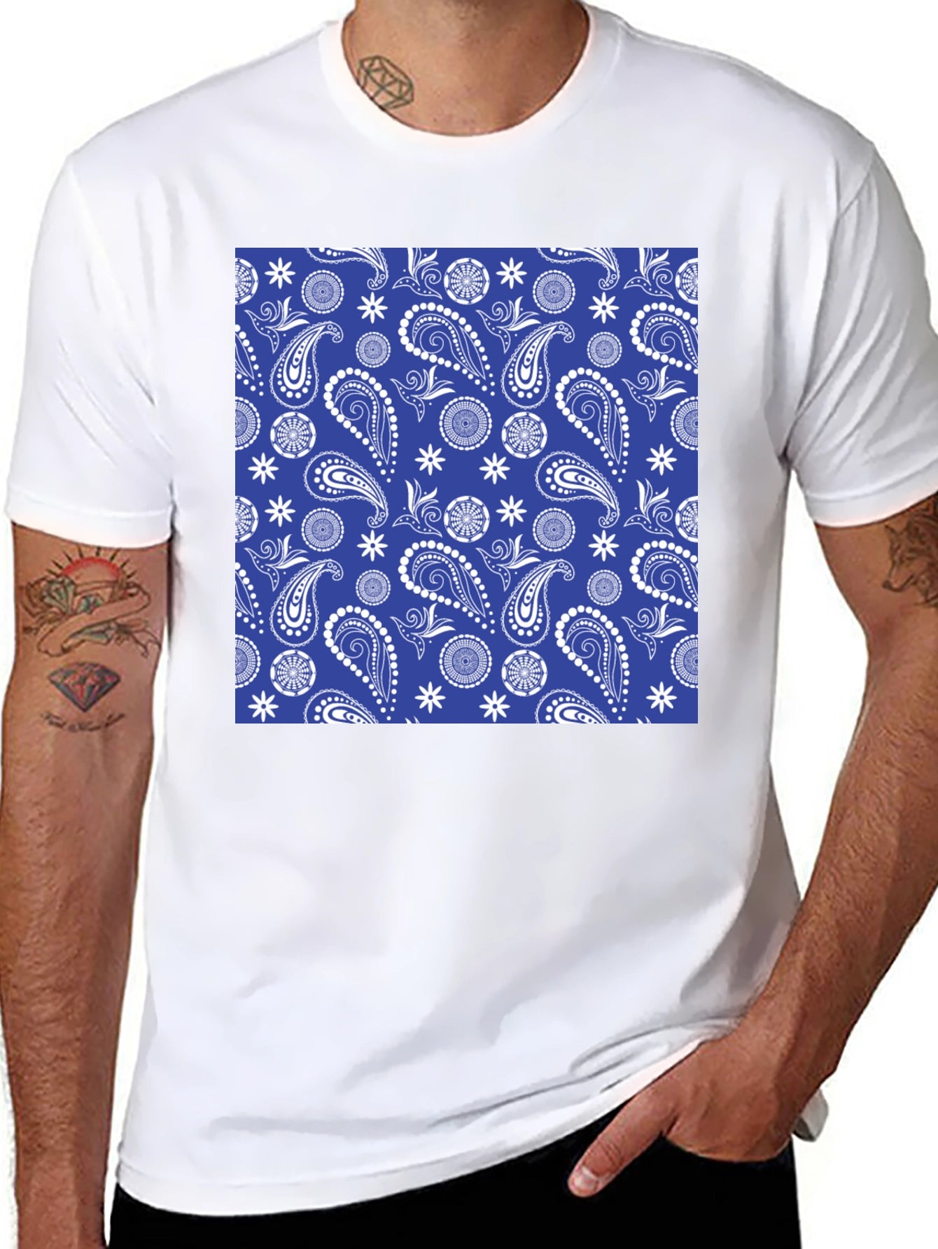 Blue Paisley Print T-Shirt - Stylish Casual Wear