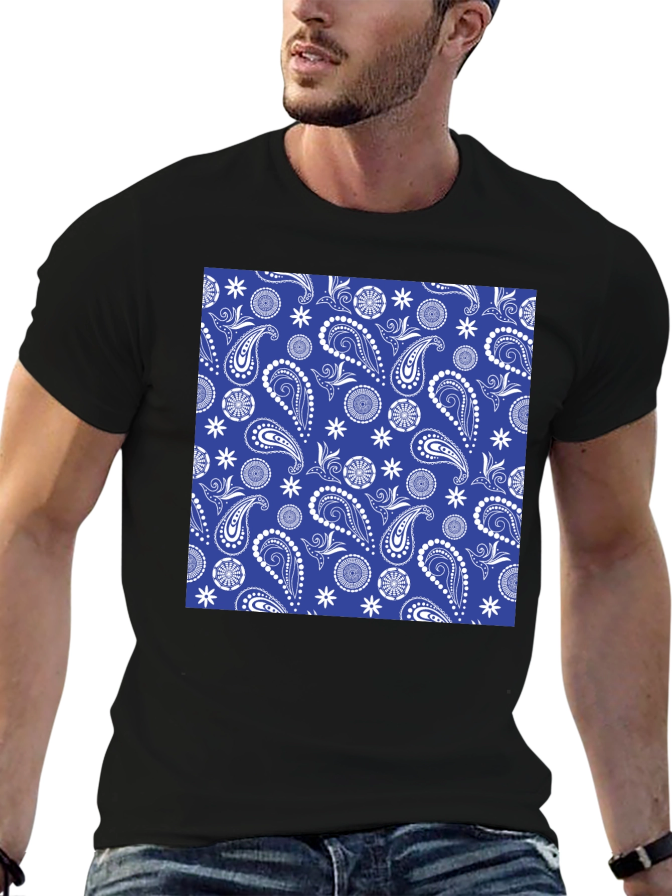 Blue Paisley Print T-Shirt - Stylish Casual Wear