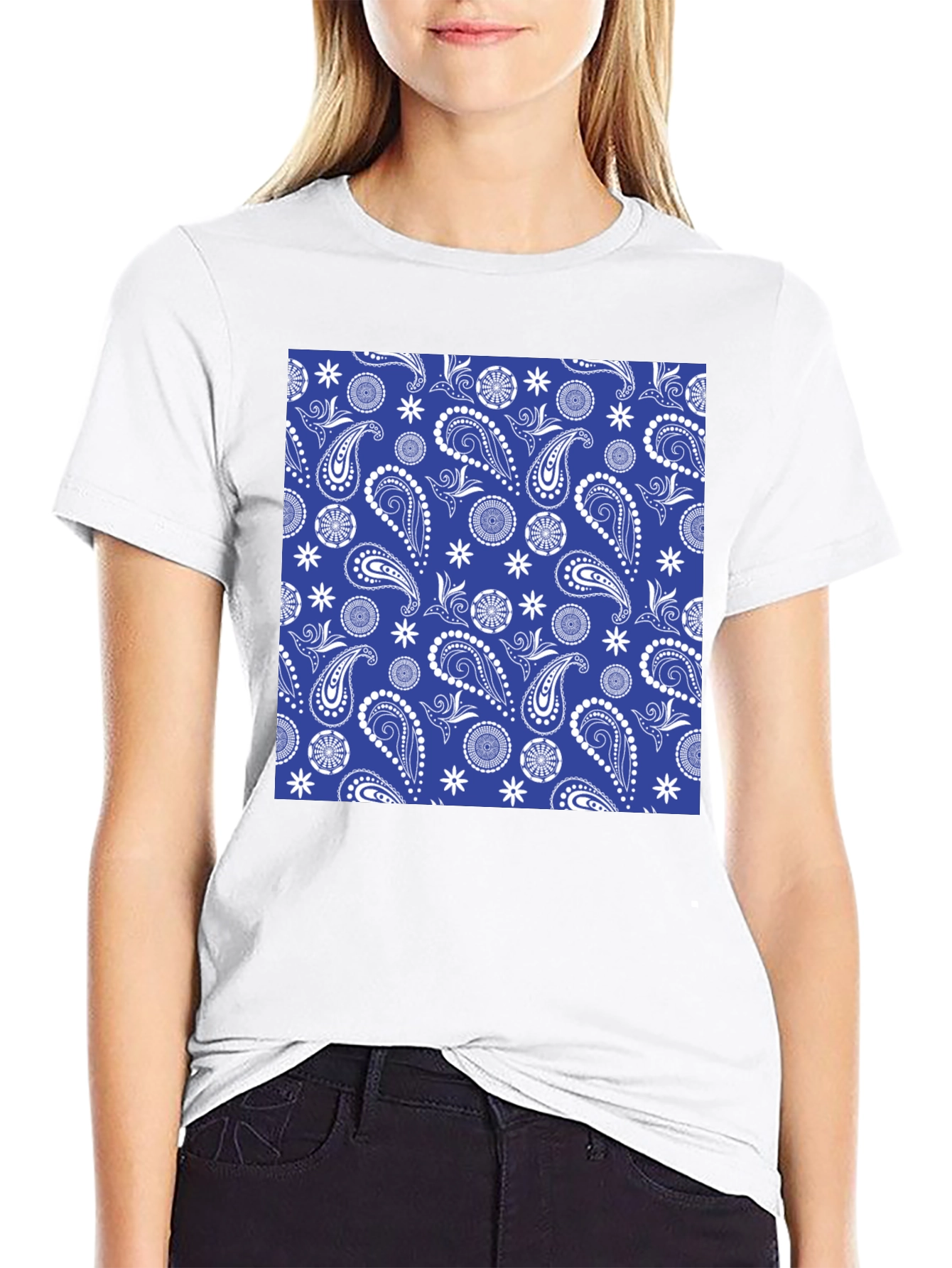Blue Paisley Print T-Shirt - Stylish Casual Wear