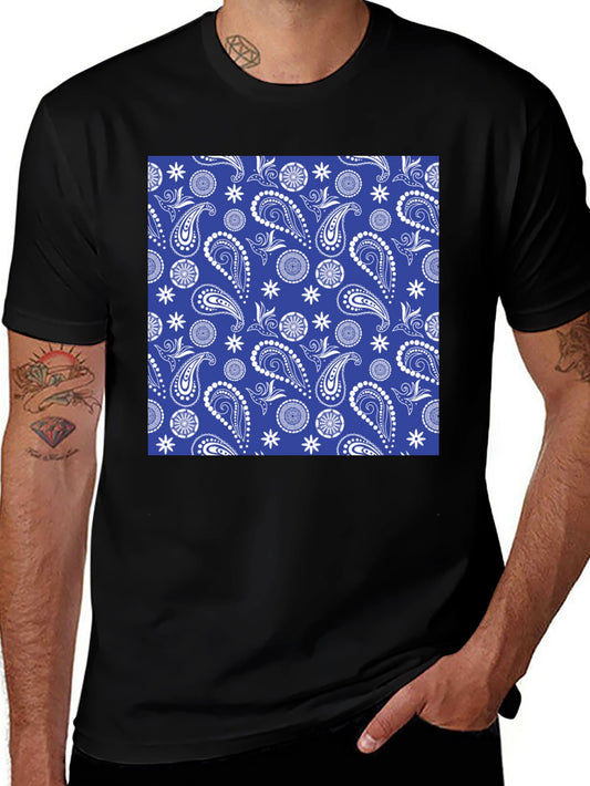 Blue Paisley Print T-Shirt - Stylish Casual Wear