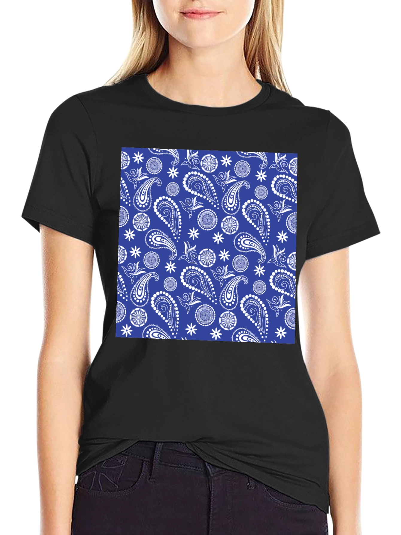 Blue Paisley Print T-Shirt - Stylish Casual Wear
