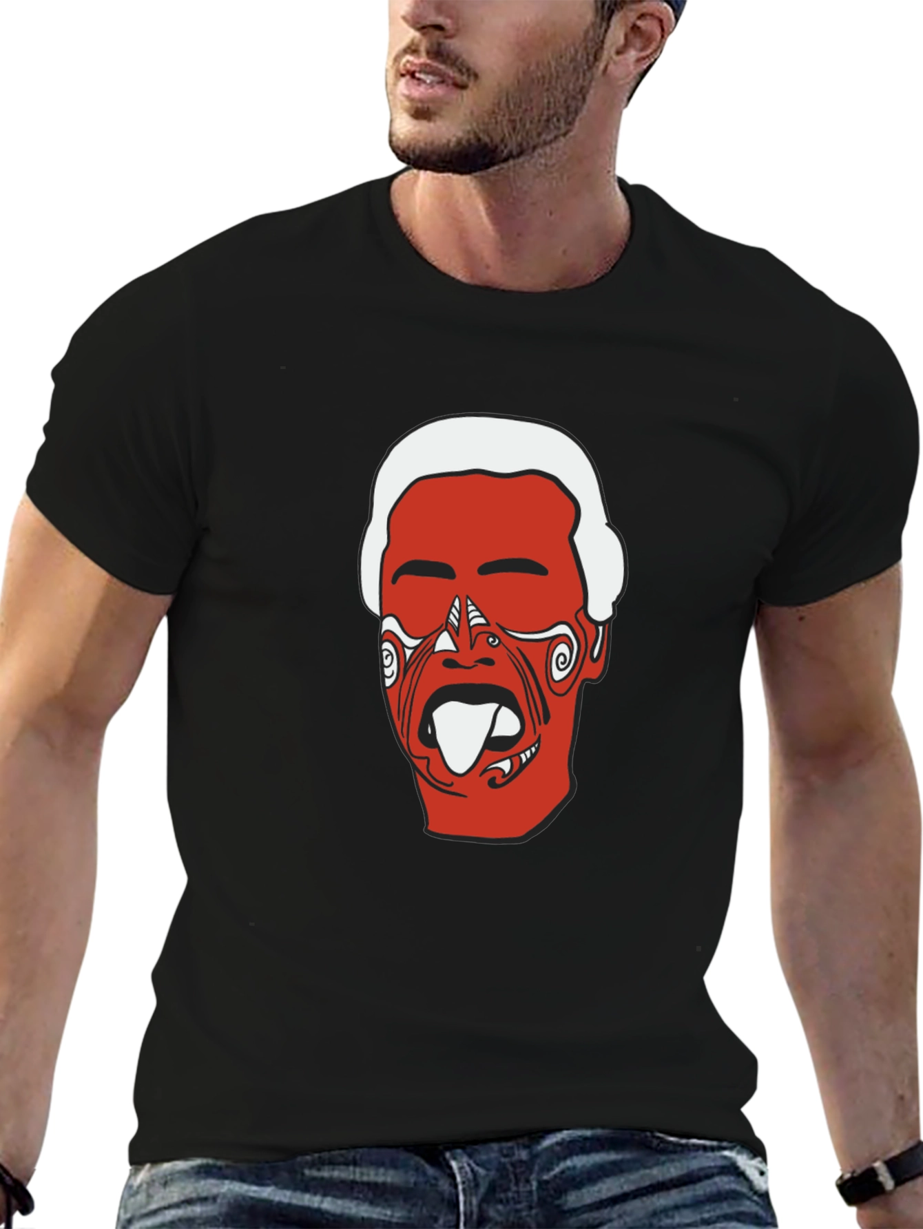 Maori Haka Face Black T-Shirt