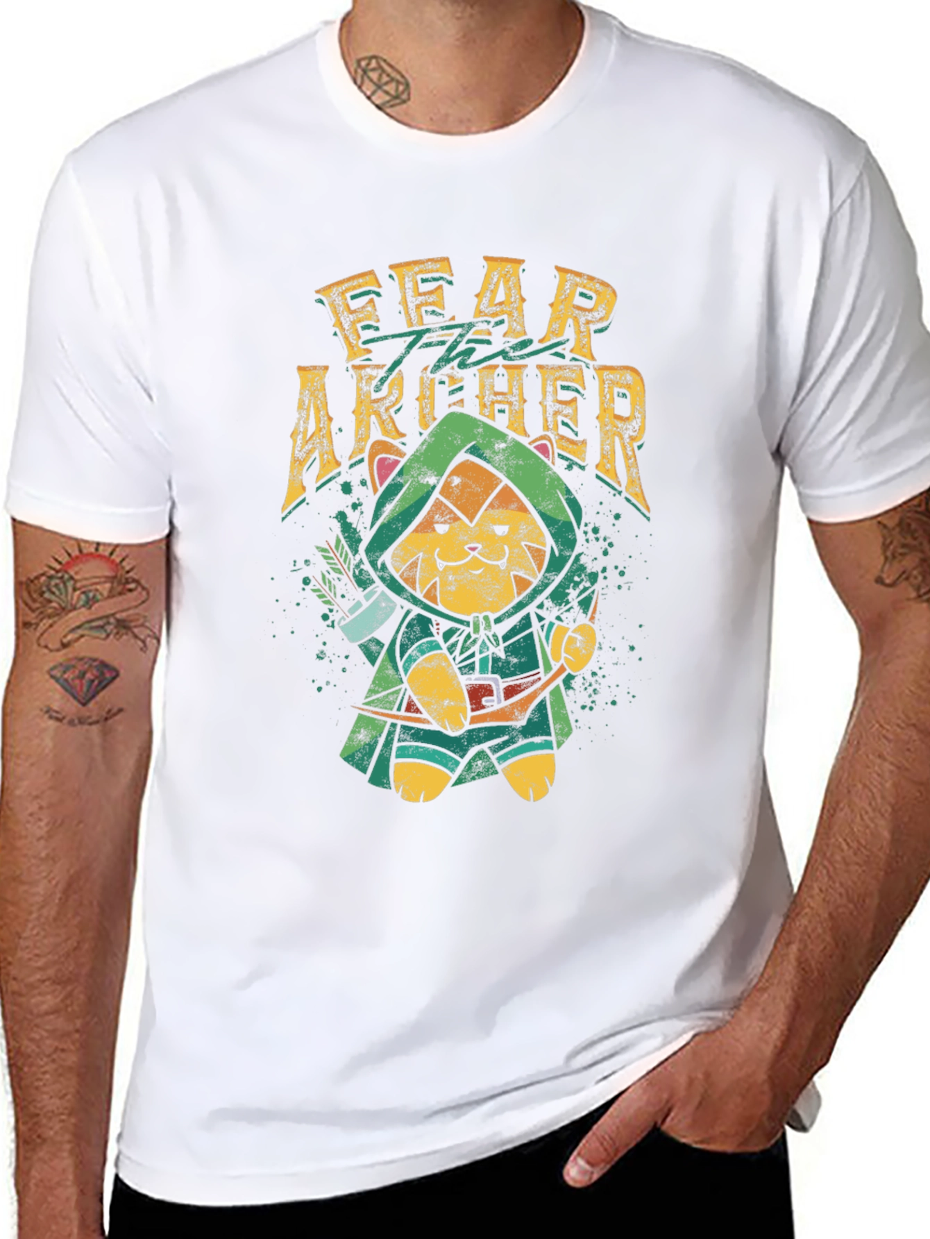 Fear the Archer T-Shirt: Cat Robin Hood Design