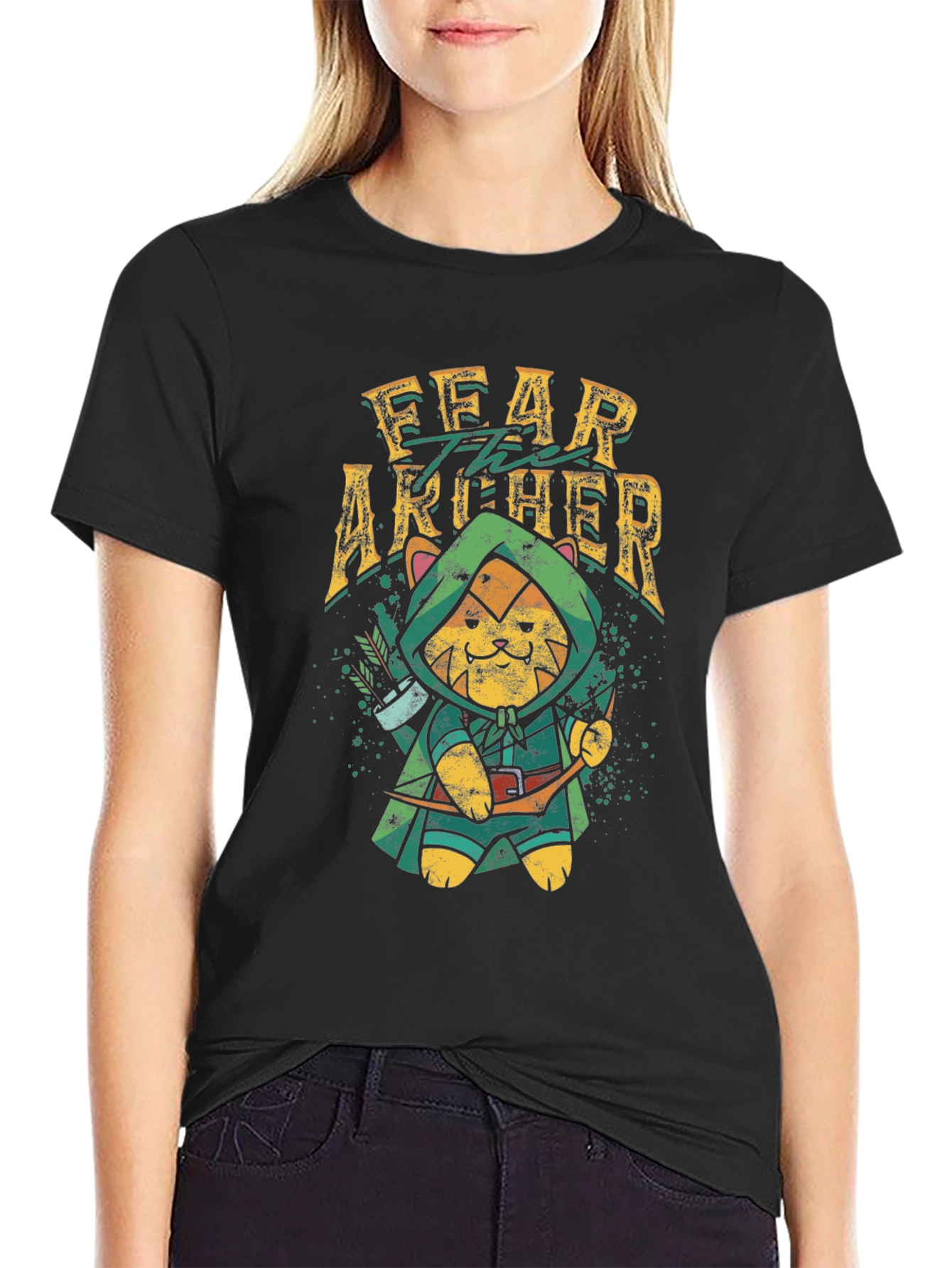Fear the Archer T-Shirt: Cat Robin Hood Design